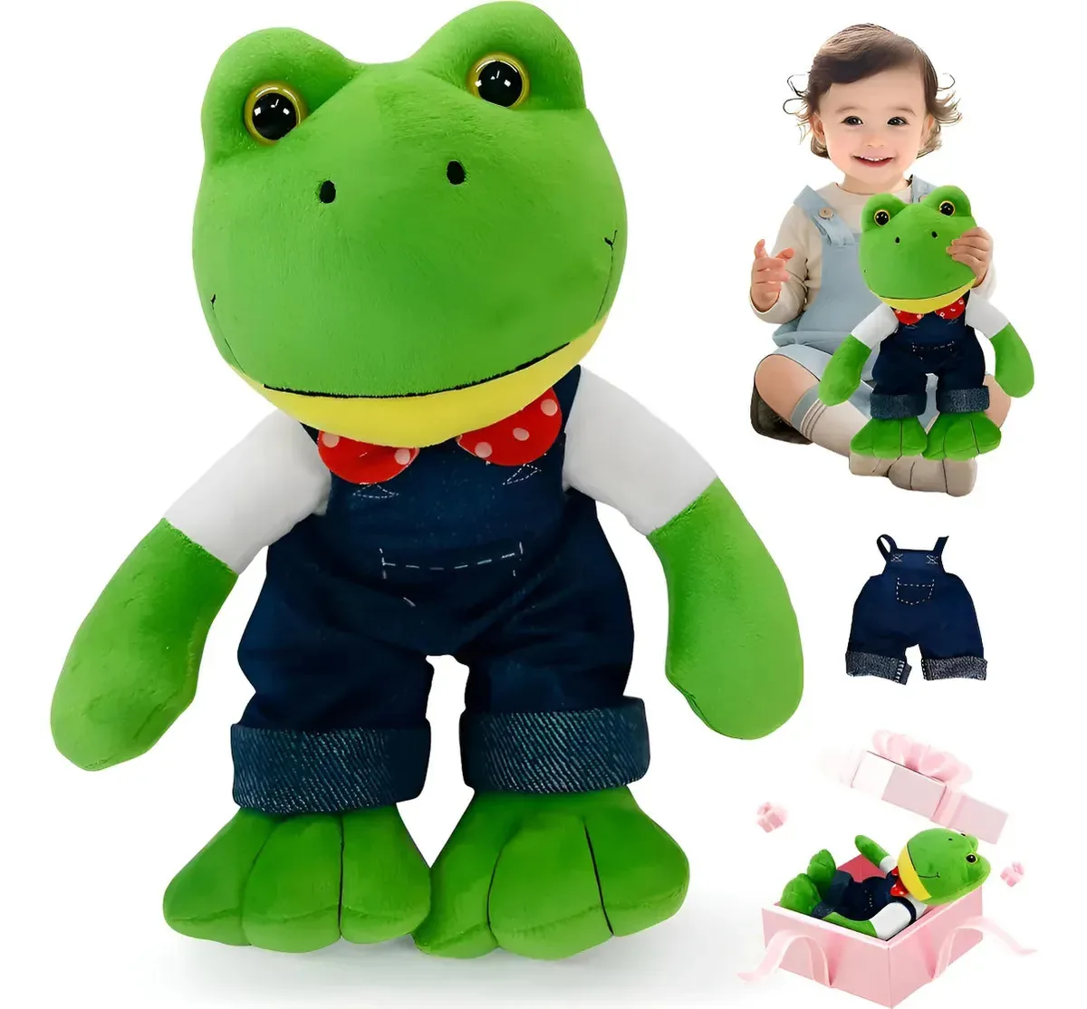 Brinquedo macio para meninos e meninas, presentes de Natal, Kawaii, sapo de pelúcia Rene, 35 cm, sapo com macacão, presente surpresa