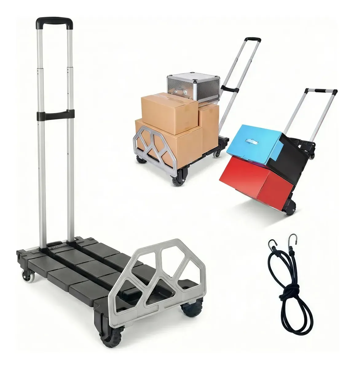 Carrinho De Carga Yesop Dobravel 4 Rodas Plataforma 100kg Preto