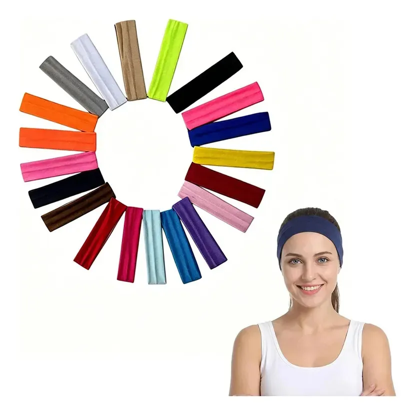 Bandas/faixas de cabelo esportivas, 20 unidades multicoloridas para adultos