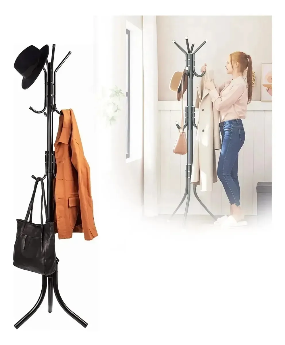Prateleira de pé Doremama de 175 cm, cabideiro de metal com 12 ganchos em 3 níveis, prateleira de chão, prateleira moderna, cabideiro, cabideiro, cabideiro, fácil montagem, para sala de estar,...