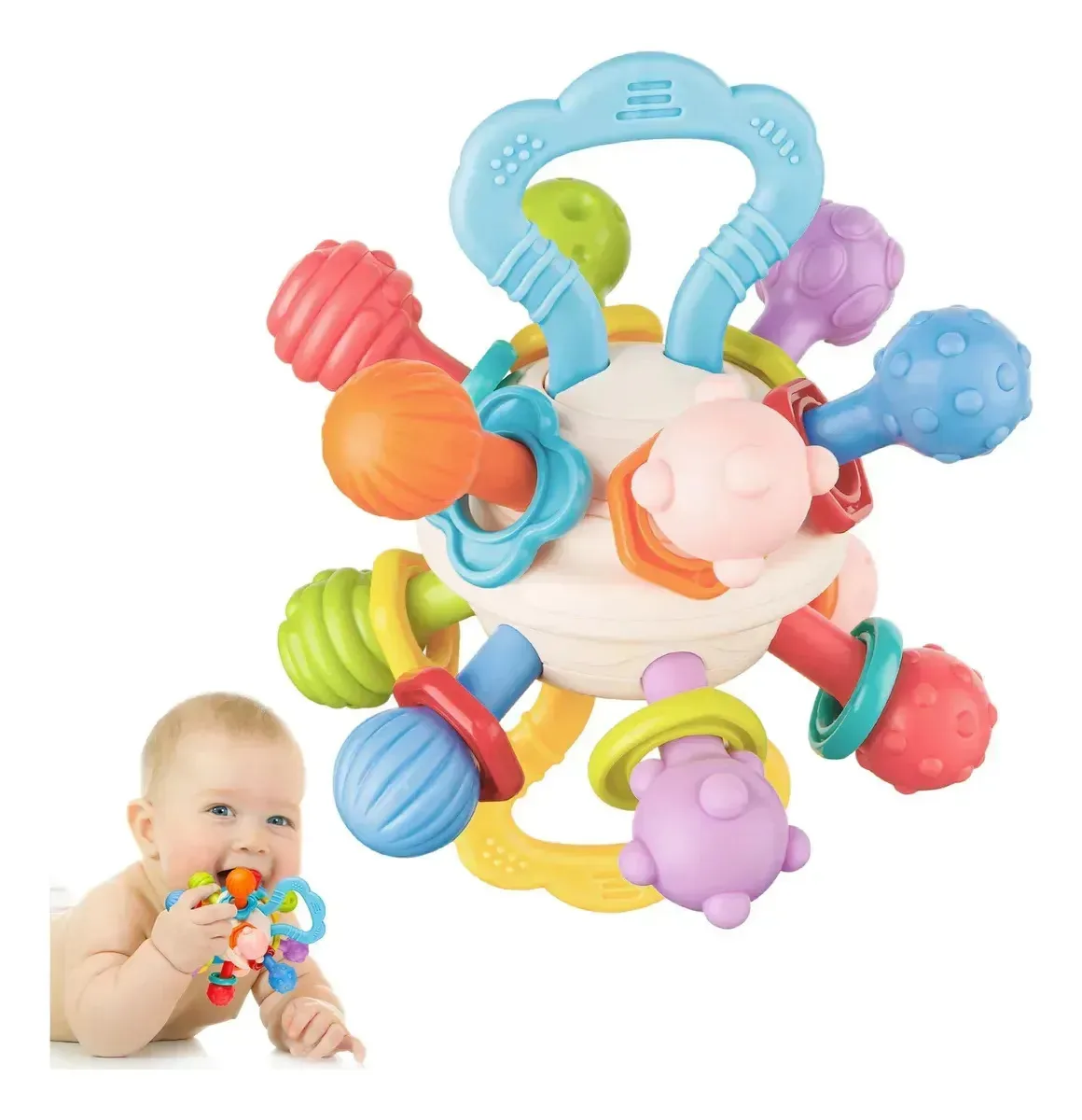 Brinquedos sensoriais Douad para bebês, chupeta macia, chocalhos, chocalhos bege