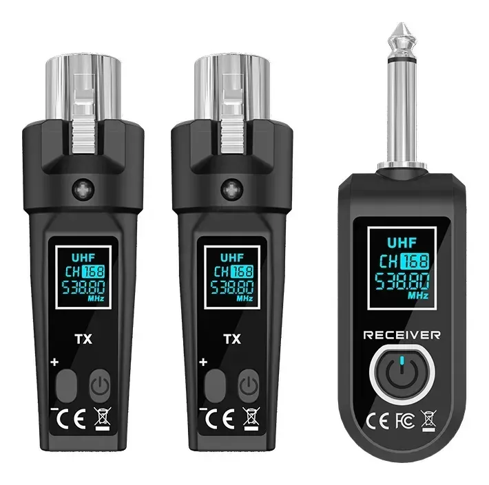 Sistema de microfone sem fio Douad 3 unidades, receptor transmissor XLR