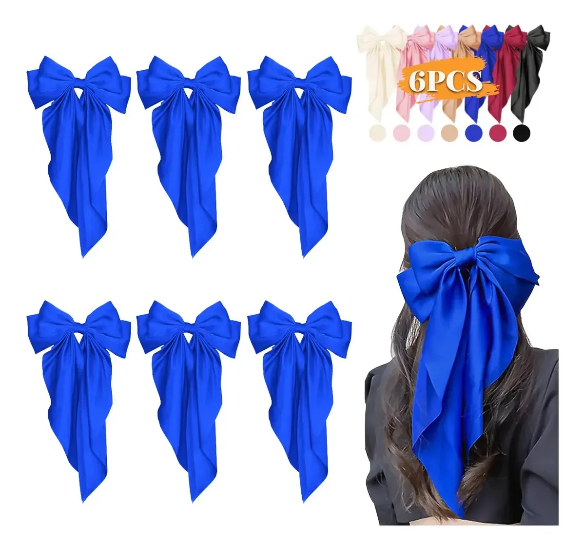 6 peças de clipes de cabelo, grampos de cabelo de borboletas, cetim azul