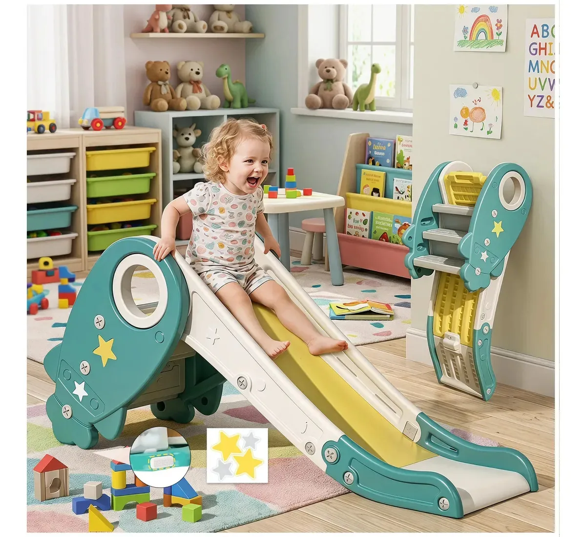 Escorregador infantil dobrável para crianças Rocket Slide 125x55x41 cm verde