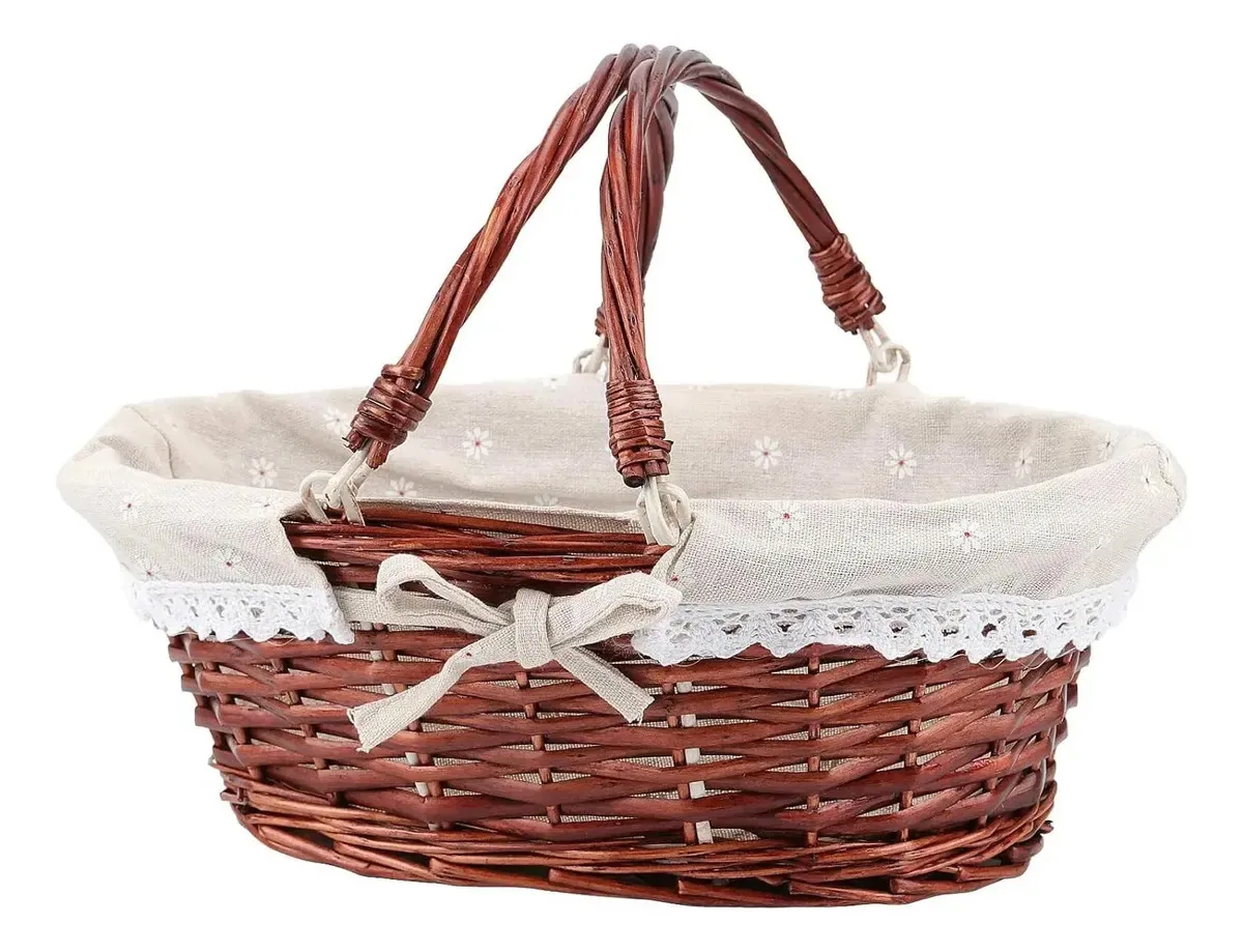 Cesta de vime natural Hozeon 35,8 x 27,9 x 17 cm com forro marrom