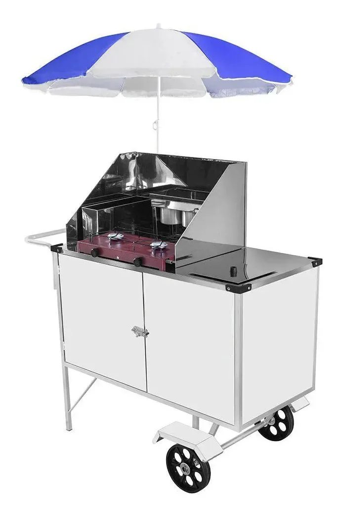 Carrinho De Tapioca Cefaz Luxo Branco Rodas Maciças Azul-aço