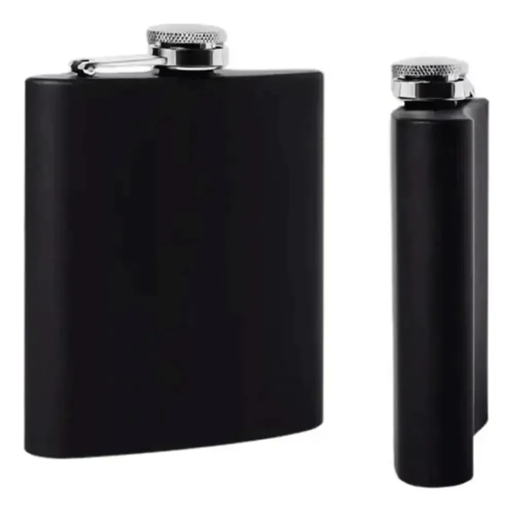 Amphora, 8 onças, bolso personalizado de aço inoxidável, cor preta, licor personalizado com laser