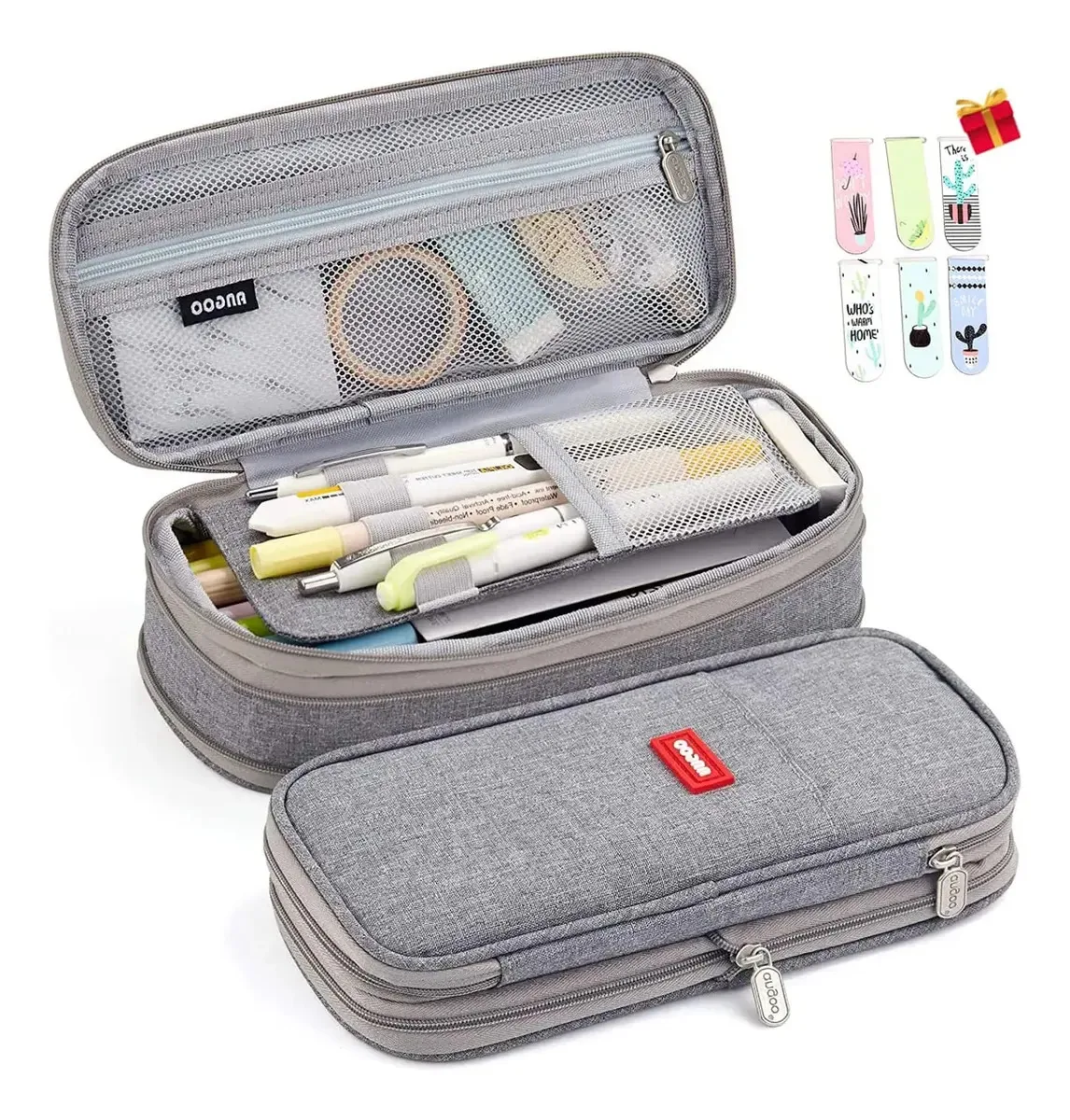Estojo para canetas de grande capacidade, organizador de papelaria multiuso e expansível, bolsa de armazenamento grande, caneta/papelaria de escritório/organizador de maquiagem (cinza)