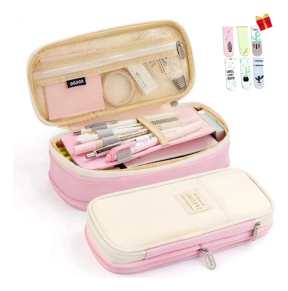 Estojo para canetas de grande capacidade, organizador de papelaria multiuso e expansível, bolsa de armazenamento grande, caneta/papelaria de escritório/organizador de maquiagem (rosa)