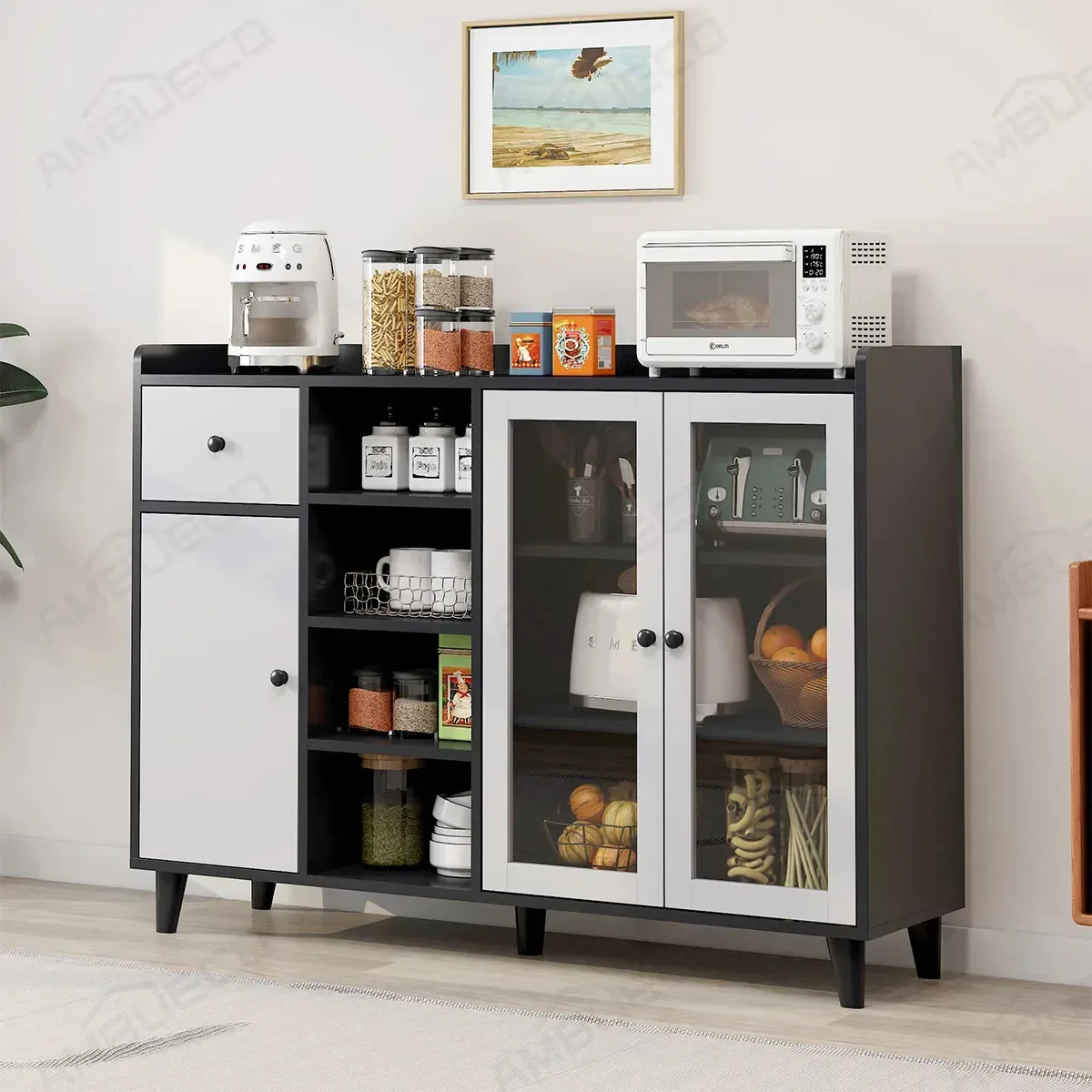 Organizador de cozinha, despensa de cozinha, forno, tigela, prato adequado para armazenamento na cozinha, grande capacidade, 120 * 35 * 90, cor cinza Ambueco