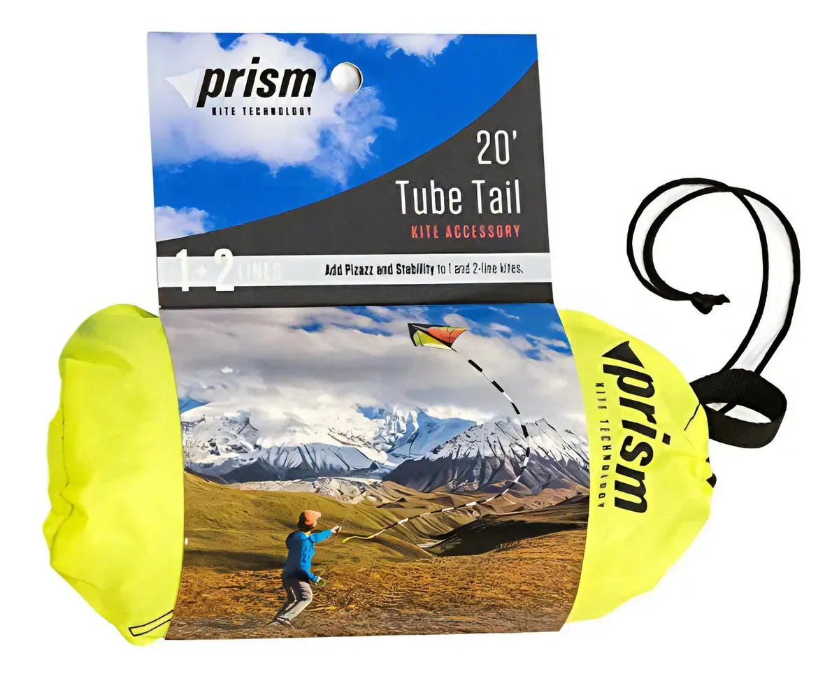 Acessório de kite traseiro Prism Kite Technology Flying Tube para a maioria das pipas de linha simples e dupla, 20 pés, preto e branco, 6 m
