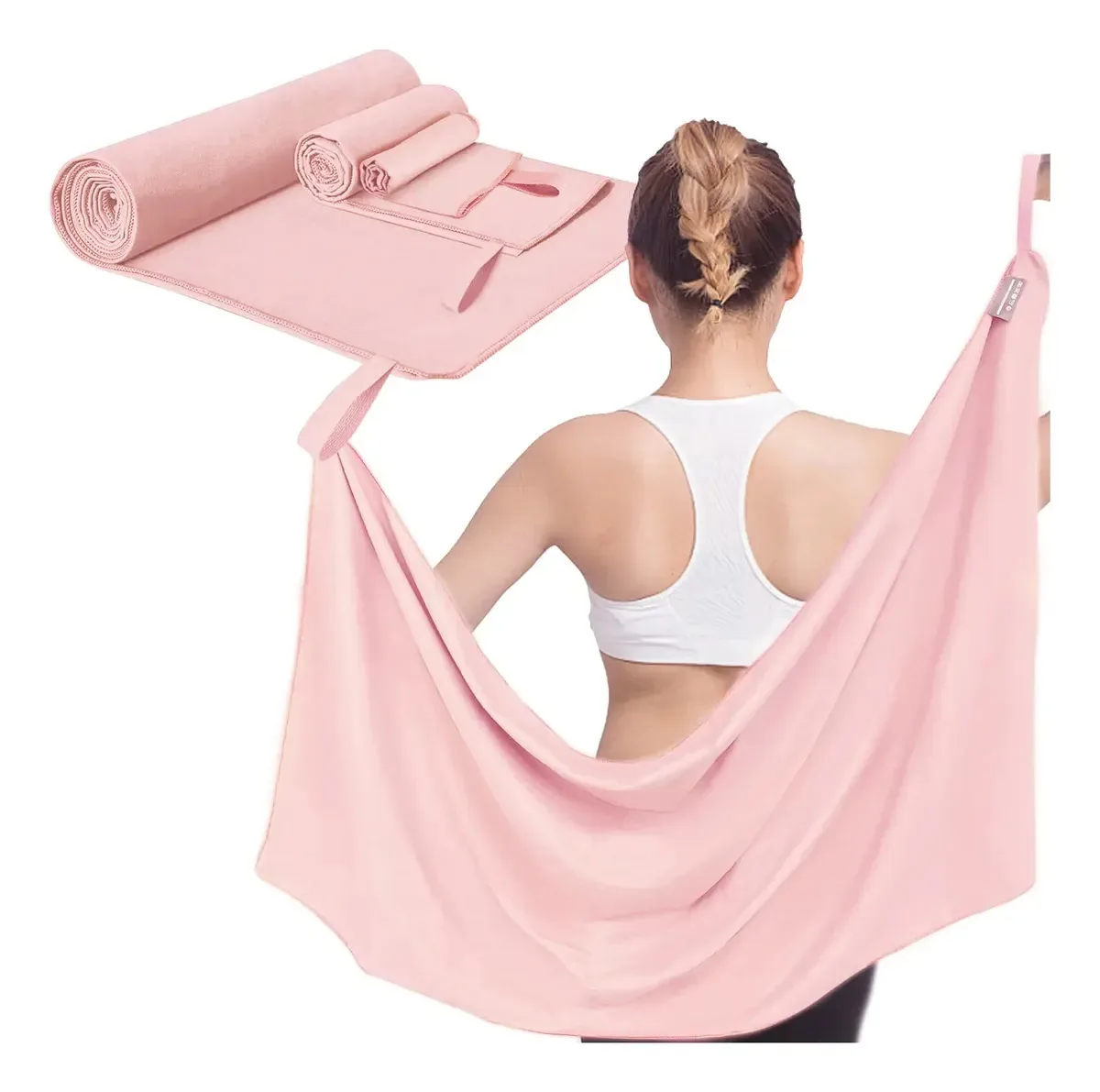3 peças de toalhas esportivas, toalhas de microfibra de secagem rápida, lisas, rosa claro