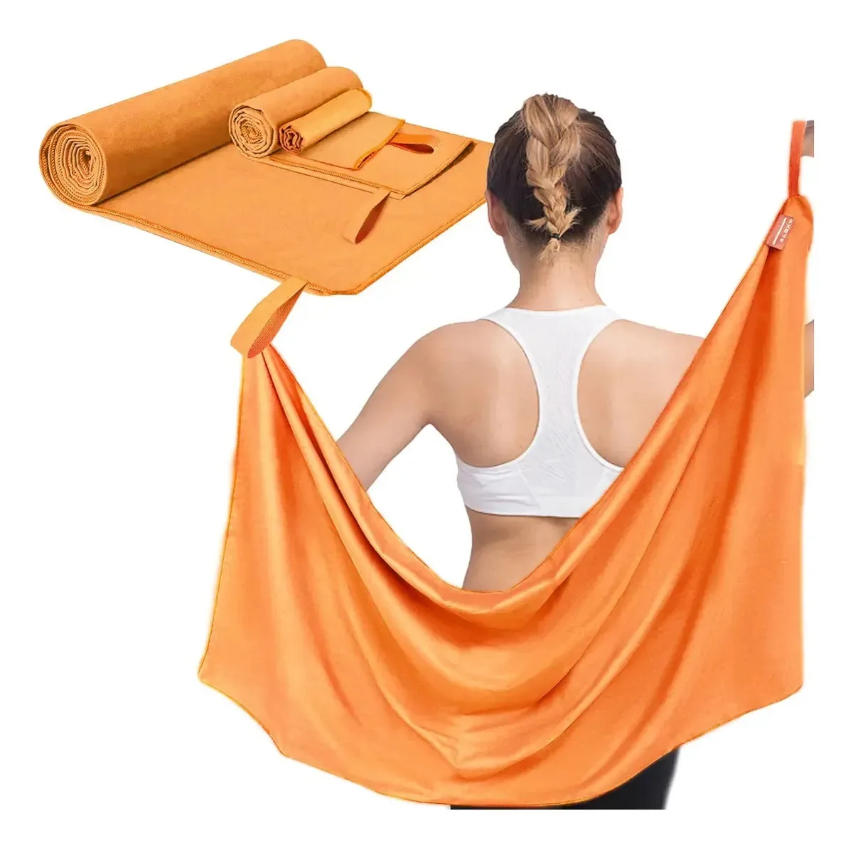 Toalhas esportivas, 3 peças de toalhas de microfibra, secagem rápida, lisa, laranja