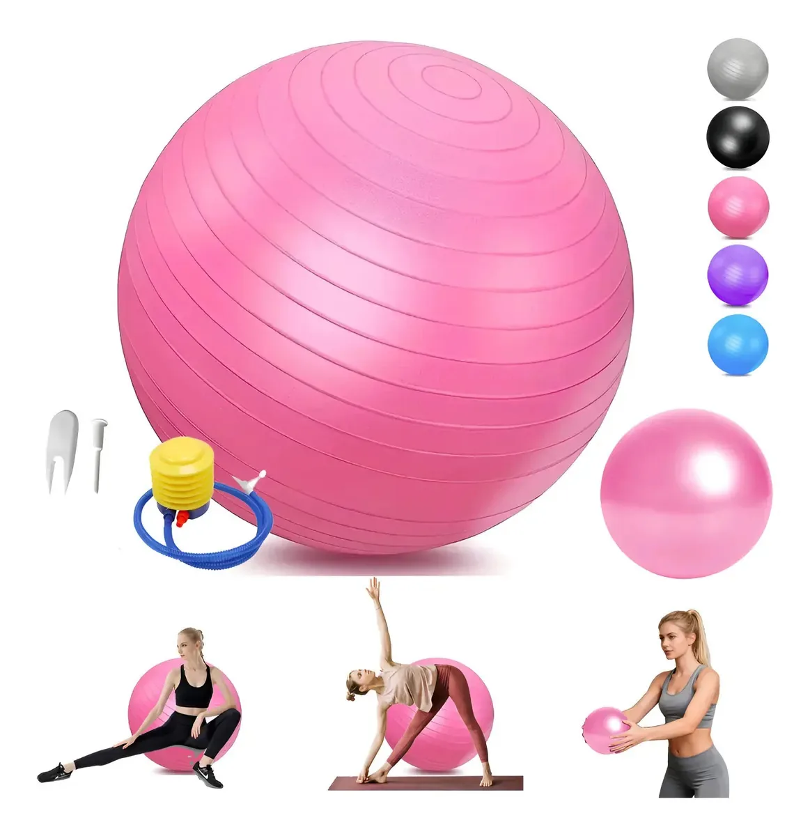 Bola de ioga Pilates 75cm+bola de Pilates 25cm com bomba rosa