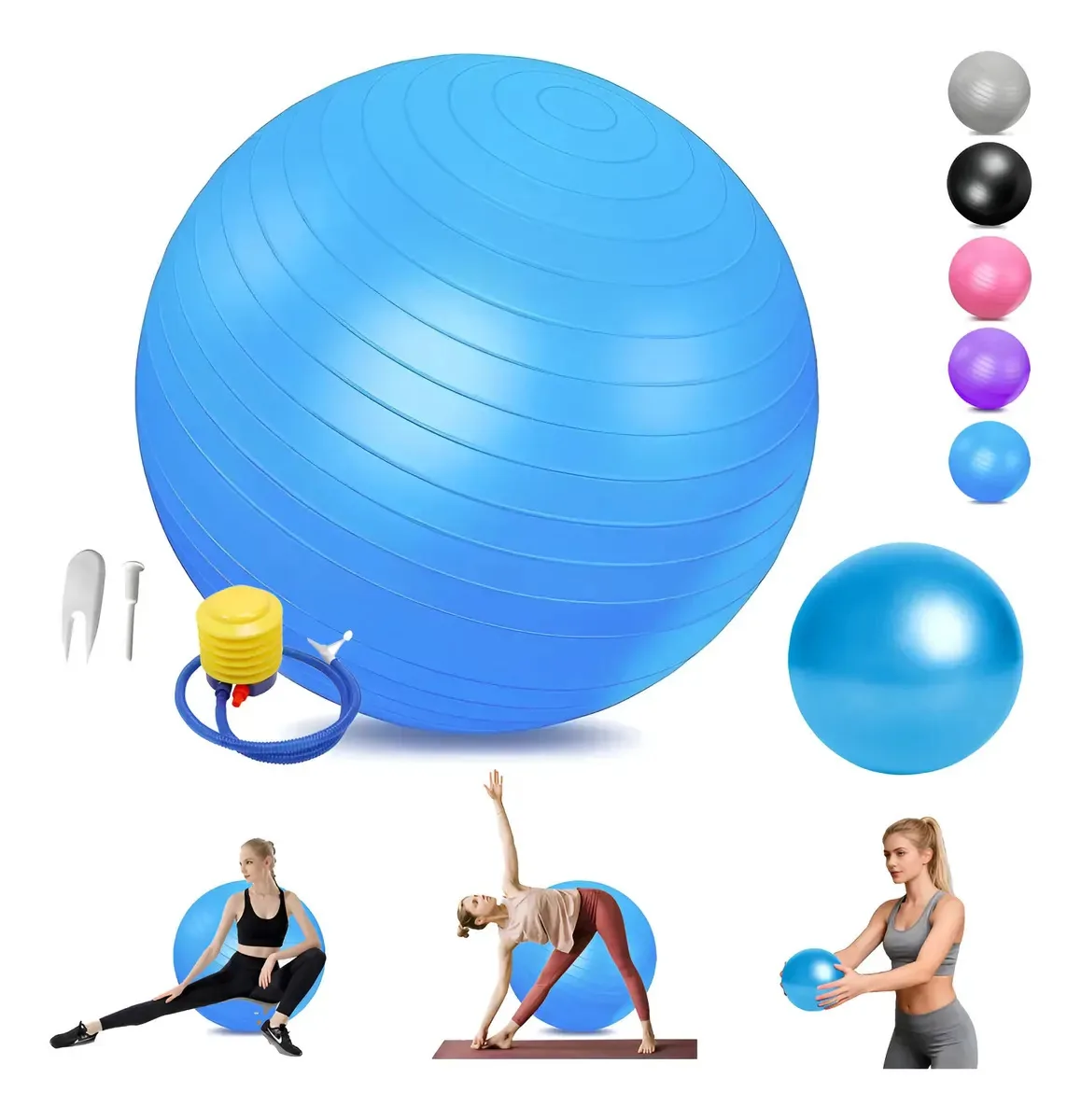 Bola de ioga Pilates 75cm+bola de Pilates 25cm com bomba azul