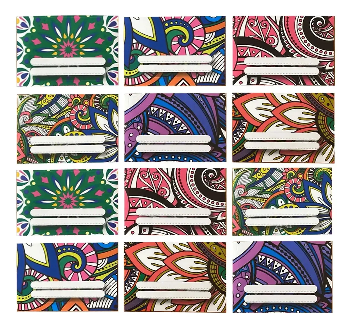 Etiquetas, etiquetas adesivas, mandalas, caderno, pasta, X12u
