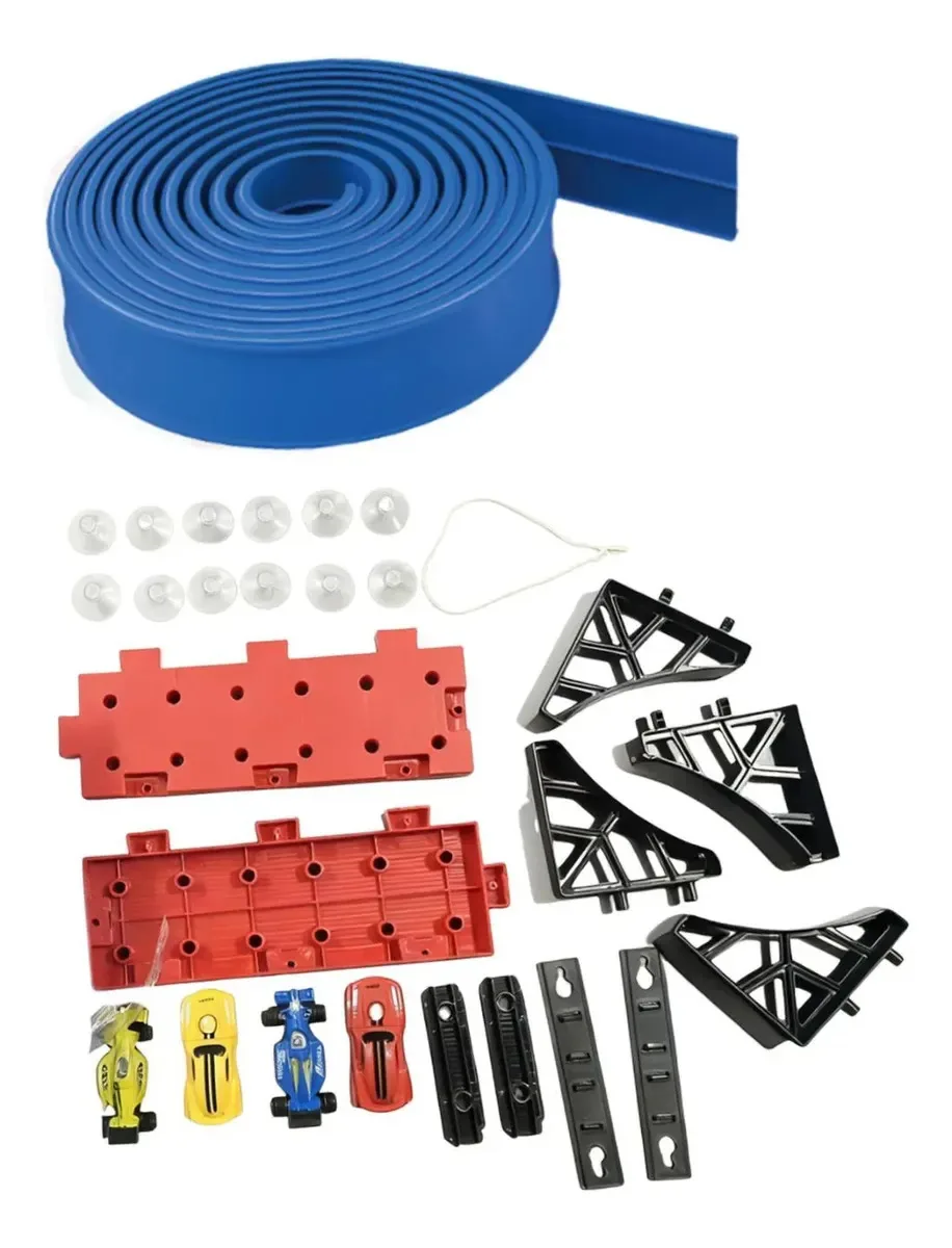 Conjunto de pista de corrida flexível com ventosas para carros, cor azul, 5 m
