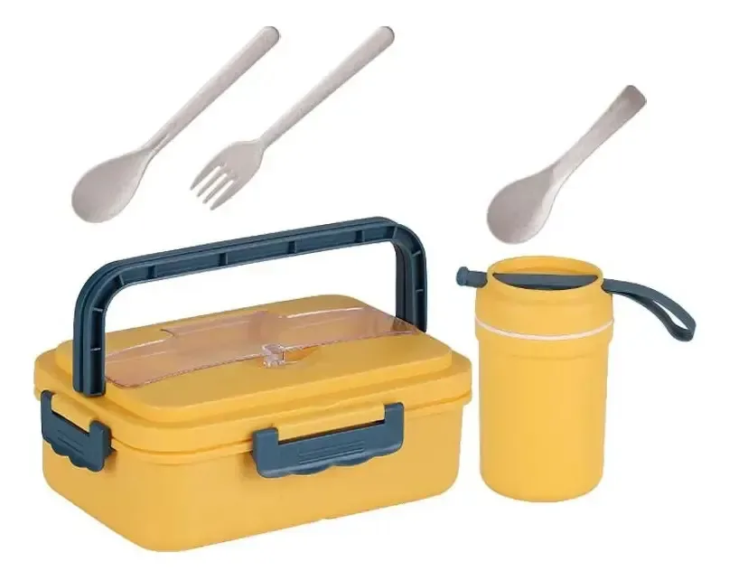 Kit de 5 lancheiras com cobertura para almoço e sopa, lancheira amarela