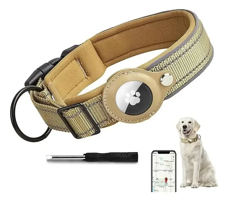 Coleiras para animais de estimação, tamanho pequeno, evitam perdas. Colar cáqui, cor Airtag, tamanho S