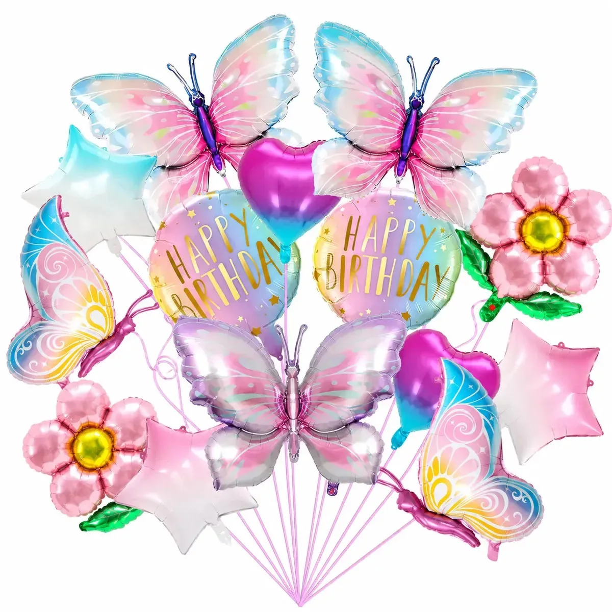 Kit WEGALIFE de 16 balões metálicos de borboletas e flores, balões de borboleta para decorar casamentos e aniversários, balões de borboleta para decorar casamentos e aniversários, conjunto de cores