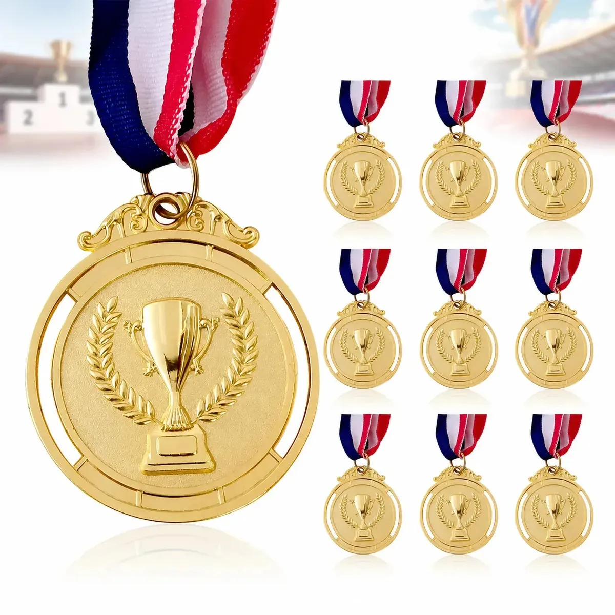 Medalhas de ouro KINICHPLAY, 10 peças, pulseira de pescoço esportiva de metal, competições de premiação infantil