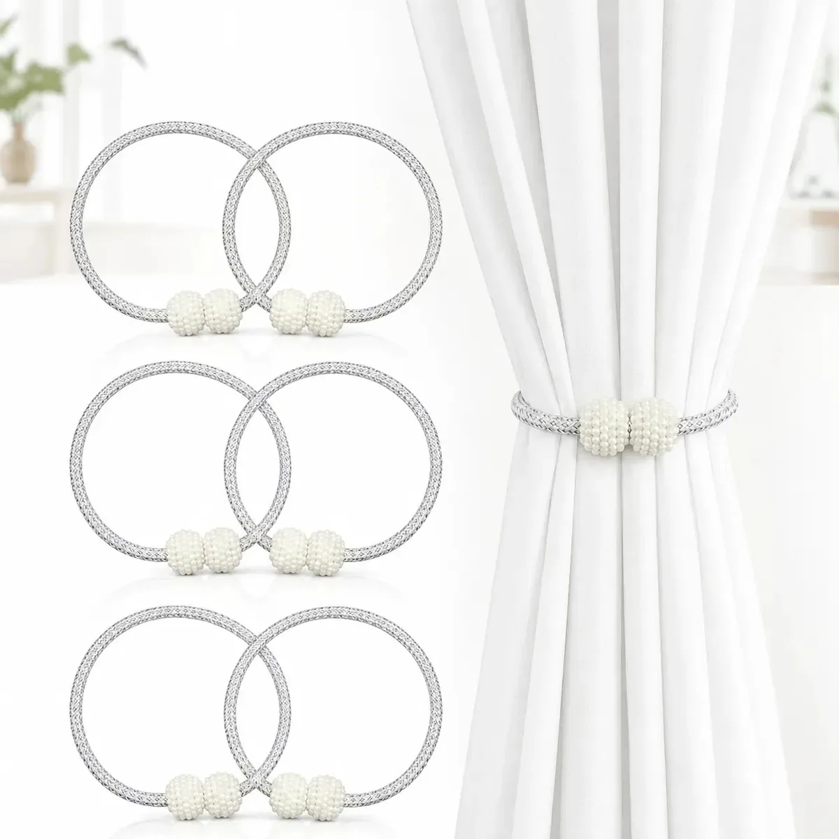 Broches magnéticos KINICHPLAY, cortinas, 6 peças, fechos decorativos, ímãs