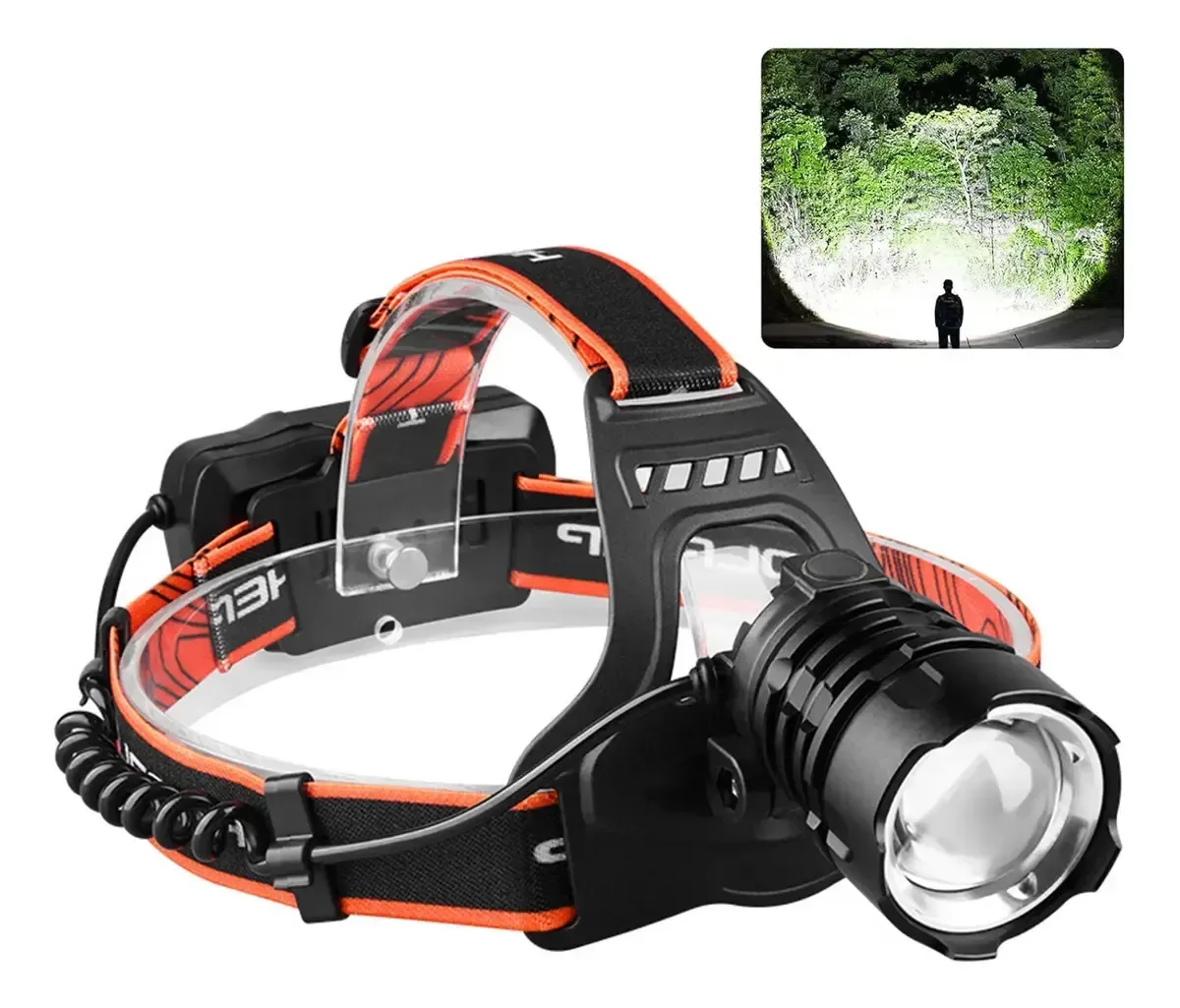 Lâmpada LED de mineração recarregável com luz traseira de segurança e 6 modos: luz alta, luz baixa, luz auxiliar, luz vermelha fixa, luz vermelha intermitente; ideal para mineração, acampamento e...