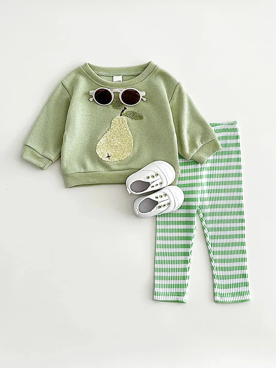 Conjunto De Roupas Para Meninos, Suéter E Calças De Manga Co Cor Verde Tamanho 9-12months