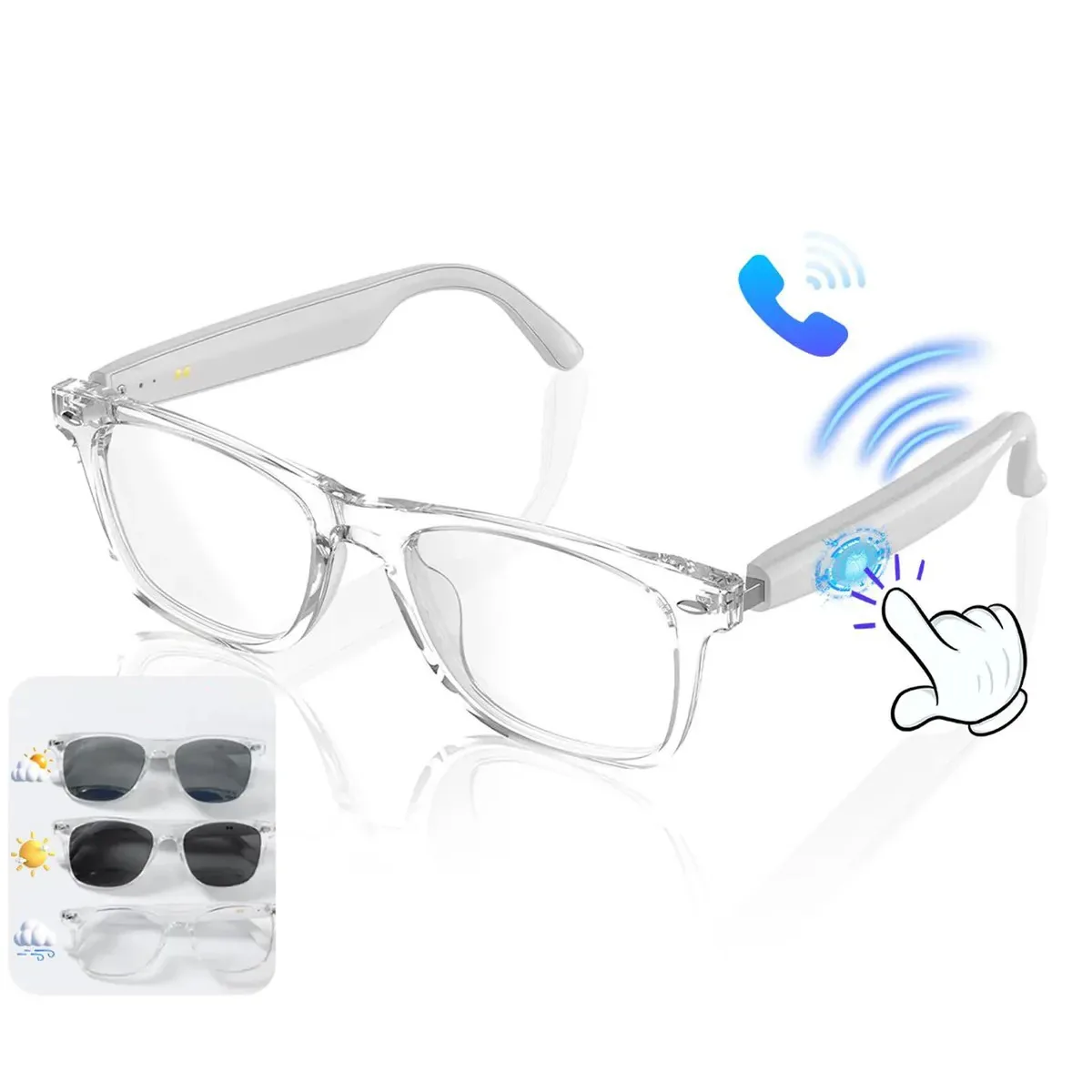 Óculos de sol inteligentes, lentes com tradutor Ai, mãos livres, controle de toque, fones de ouvido Bluetooth para música e chamadas, óculos inteligentes para homens e mulheres
