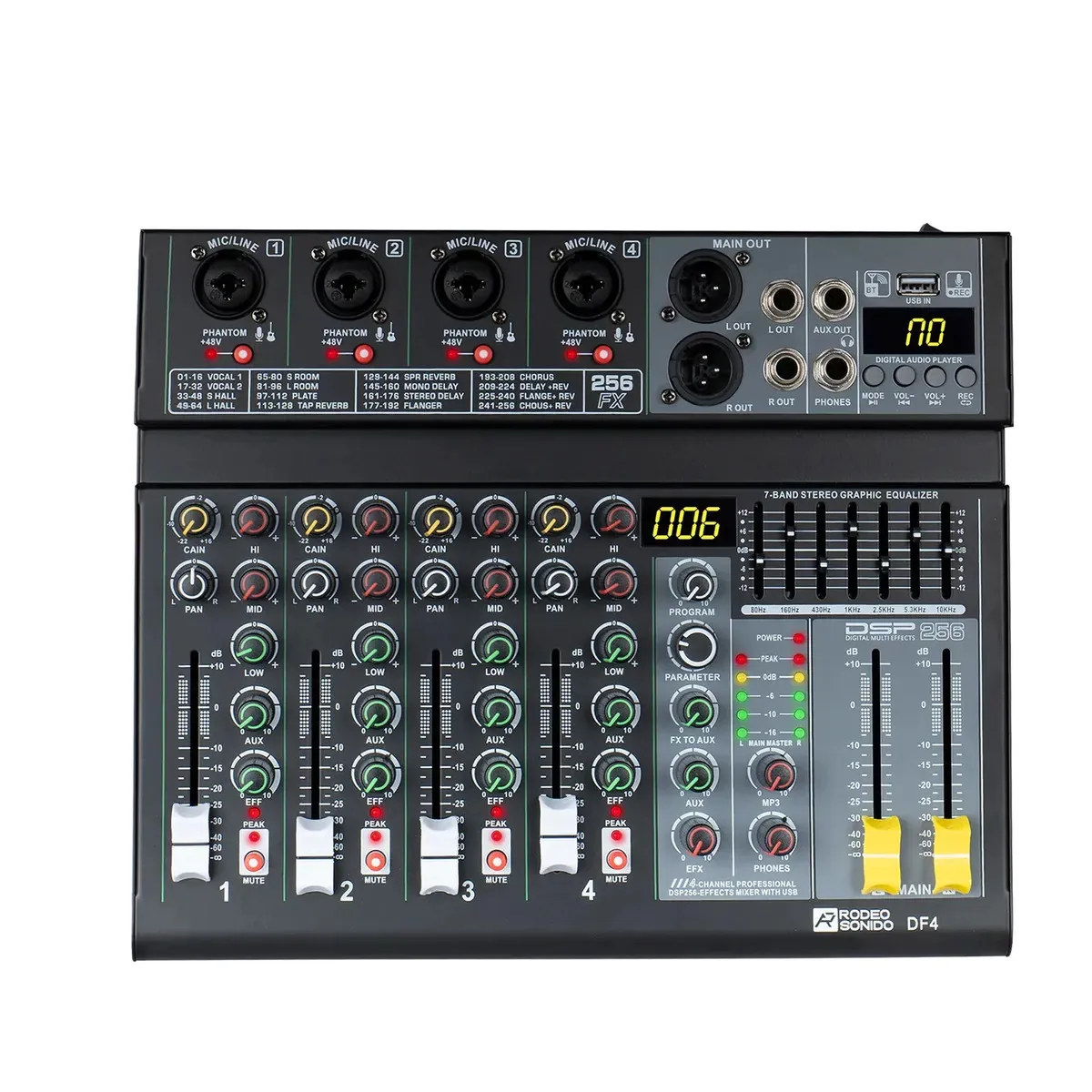 Mesa De Som Profissional Gochanmi Df4n Mixer 4 Canais 256dsp