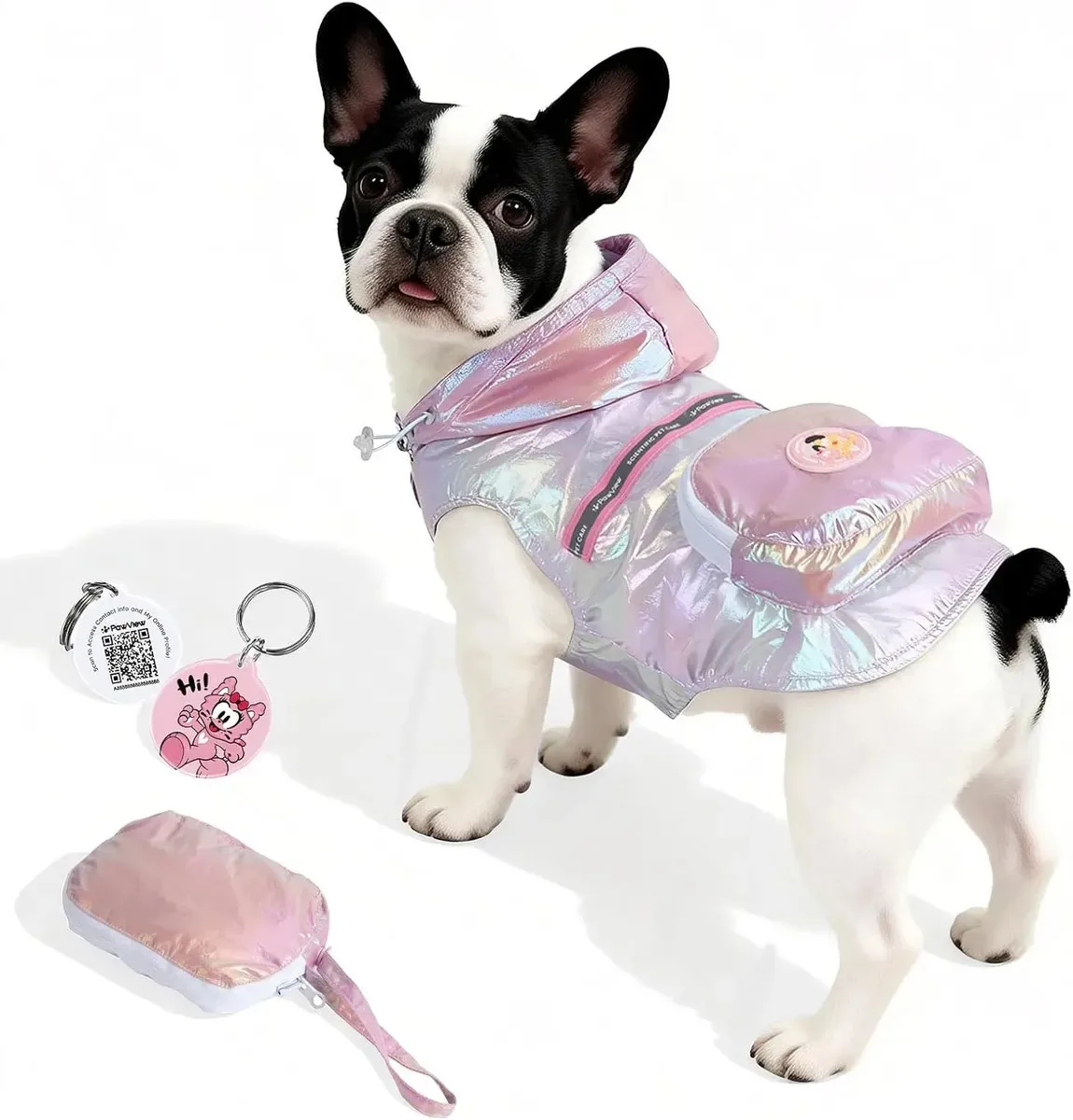 Capa de Chuva PawView Rosa para Cão Grande Porte com Faixas Refletivas e Bolso de Armazenamento