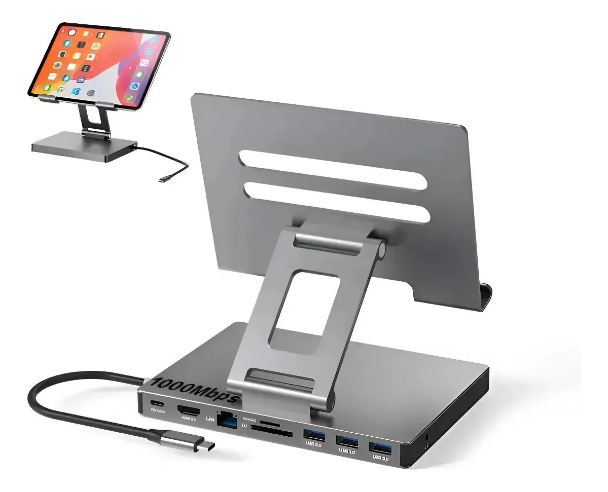 Estação de ancoragem USB 3.0 de hub 9 em 1, suporte HDMI 4k para tablet e tablet