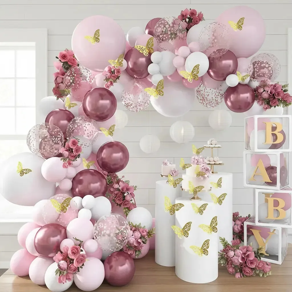 Balões Metalizados Kit 144 Peças Decoração Festa Infantil Rosa/blanco