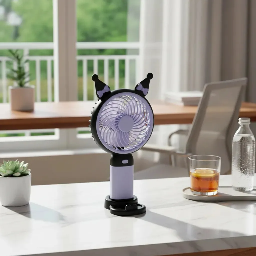 Mini ventilador portátil recarregável com suporte preto