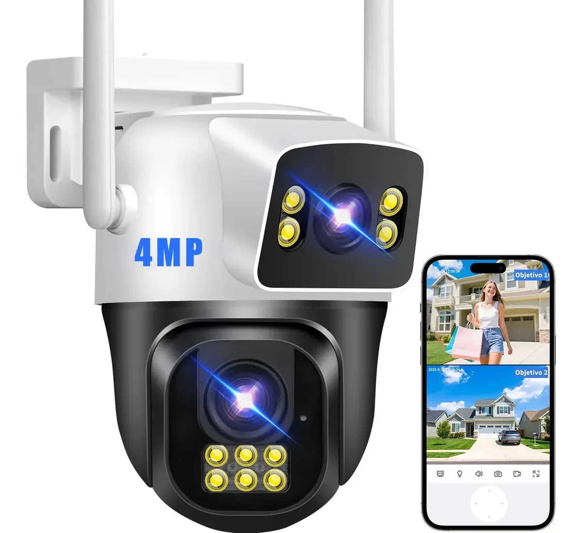 Câmera De Segurança Wifi 4mp Com 2 Lentes E 2 Telas