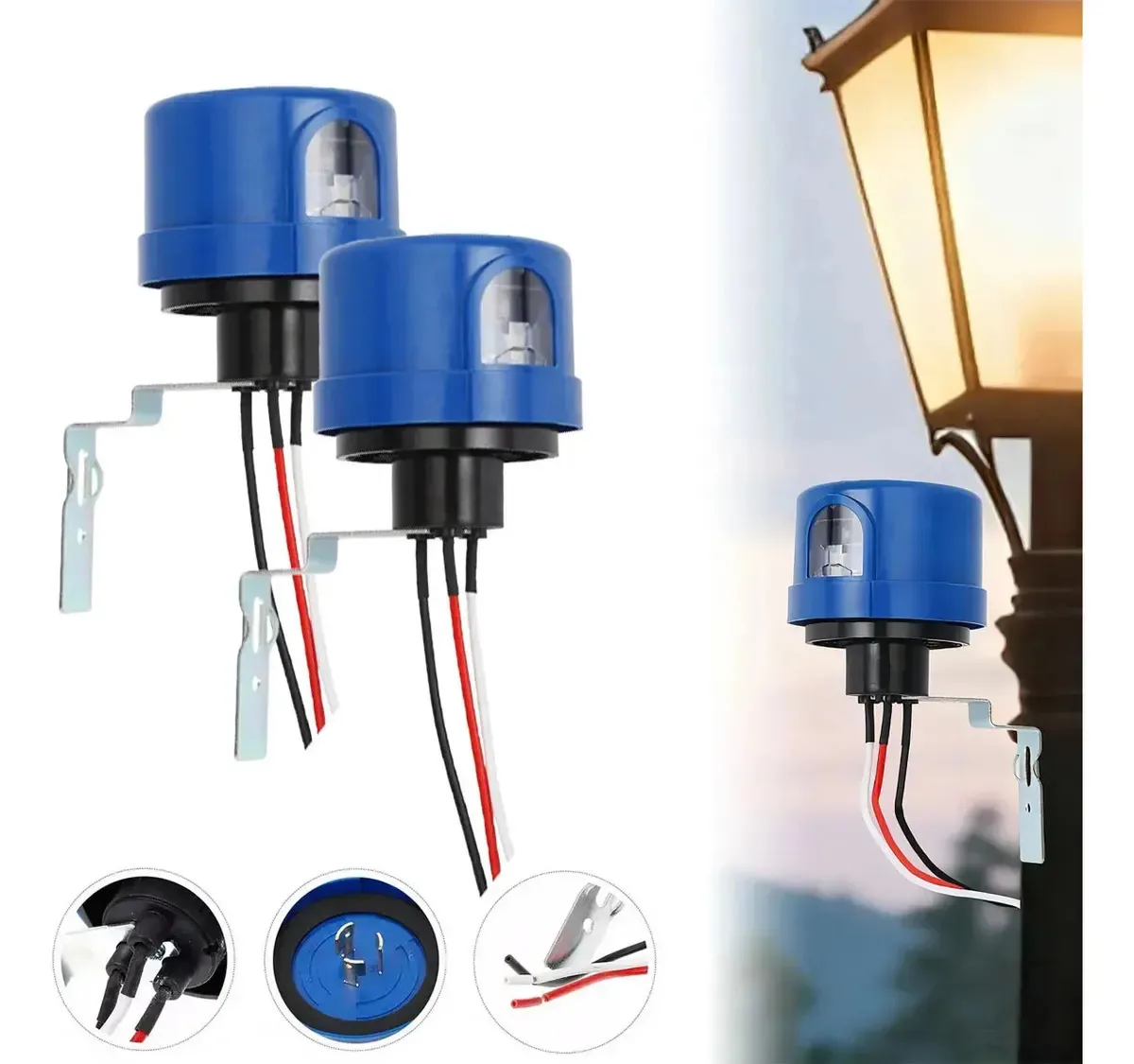 Sensor fotoelétrico de 2 peças 110v, tomada automática de luz com base e suporte, impermeável para luzes externas, acendido e apagado automático