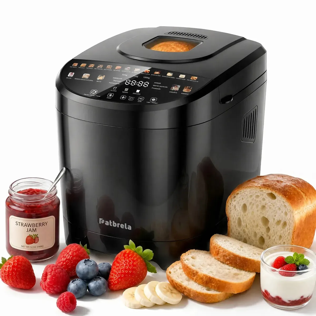 Panificadora Automática Tela Touch Colorida 600w Antiaderente Timer 15h, Cozimento Saudável Com Operação Simples e Programas Pré-Definidos, Perfeita Para Uso Diario Em Familia Preto