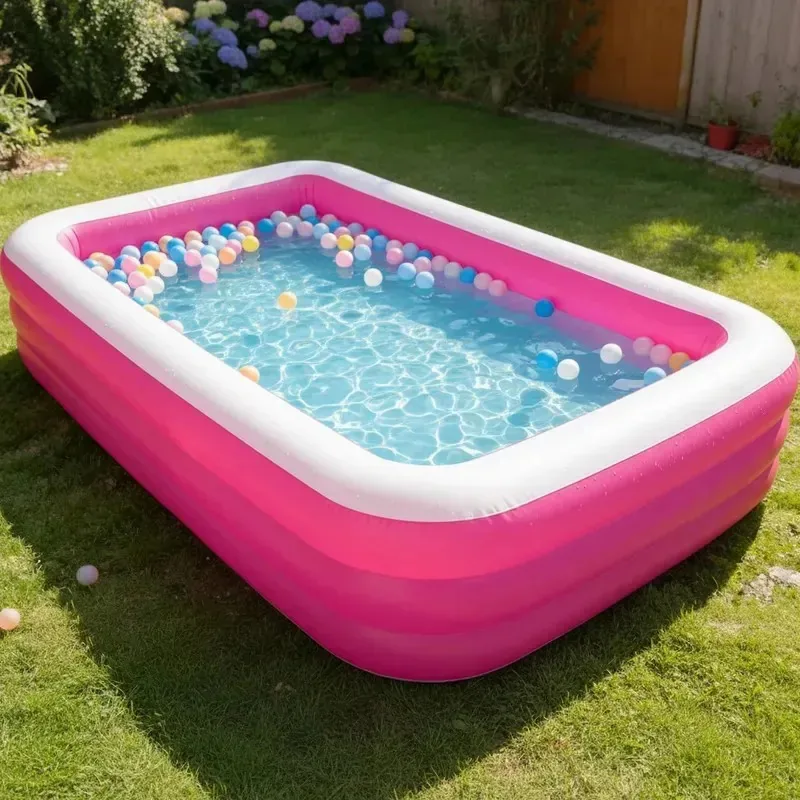 Piscinas infláveis grandes e baratas Piscina retangular inflável de 205* 150* 50 cm para crianças Piscina dobrável rosa para crianças