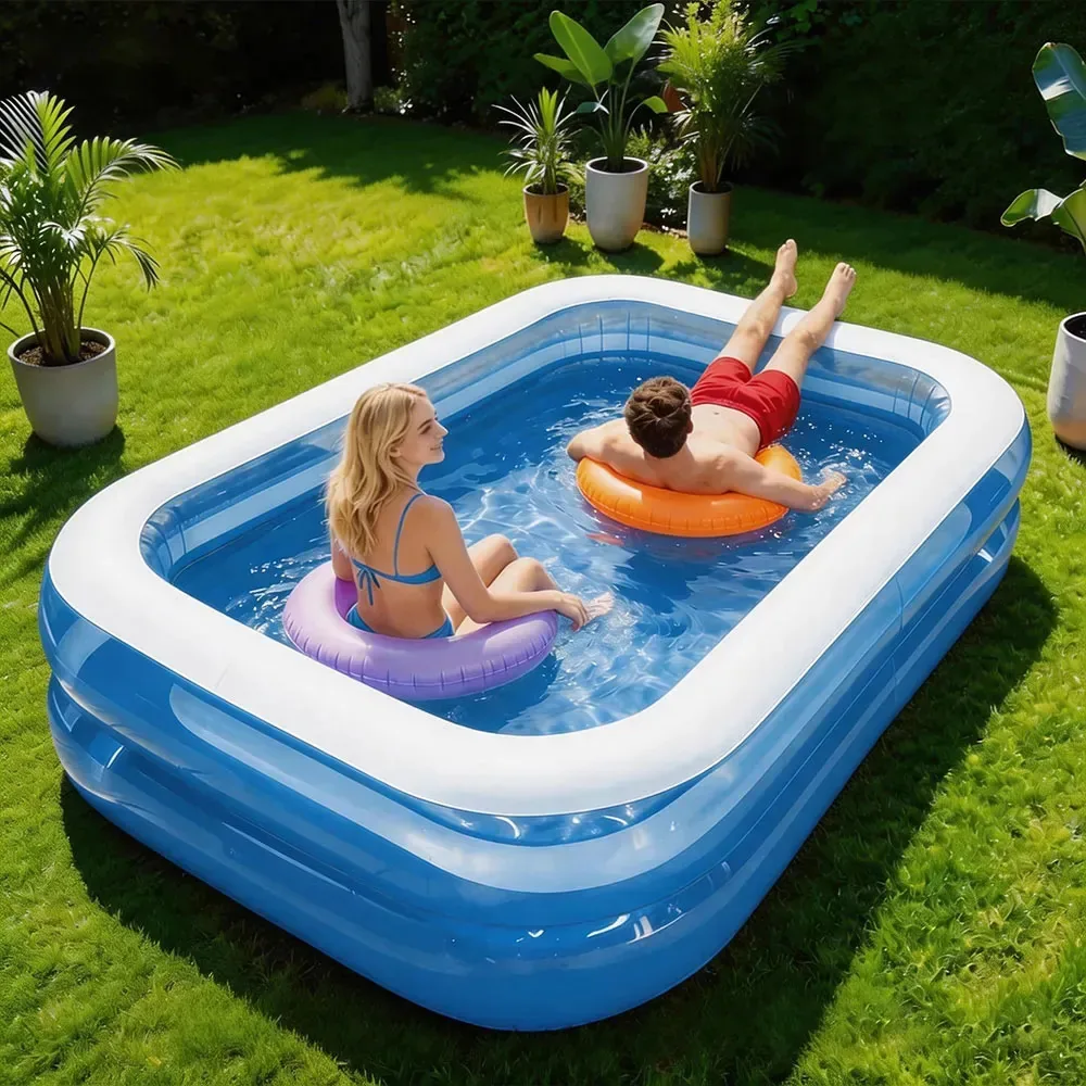 Piscinas infláveis 205* 150* 50 cm Grande e barata Piscina retangular inflável para crianças Família dobrável Piscina infantil azul