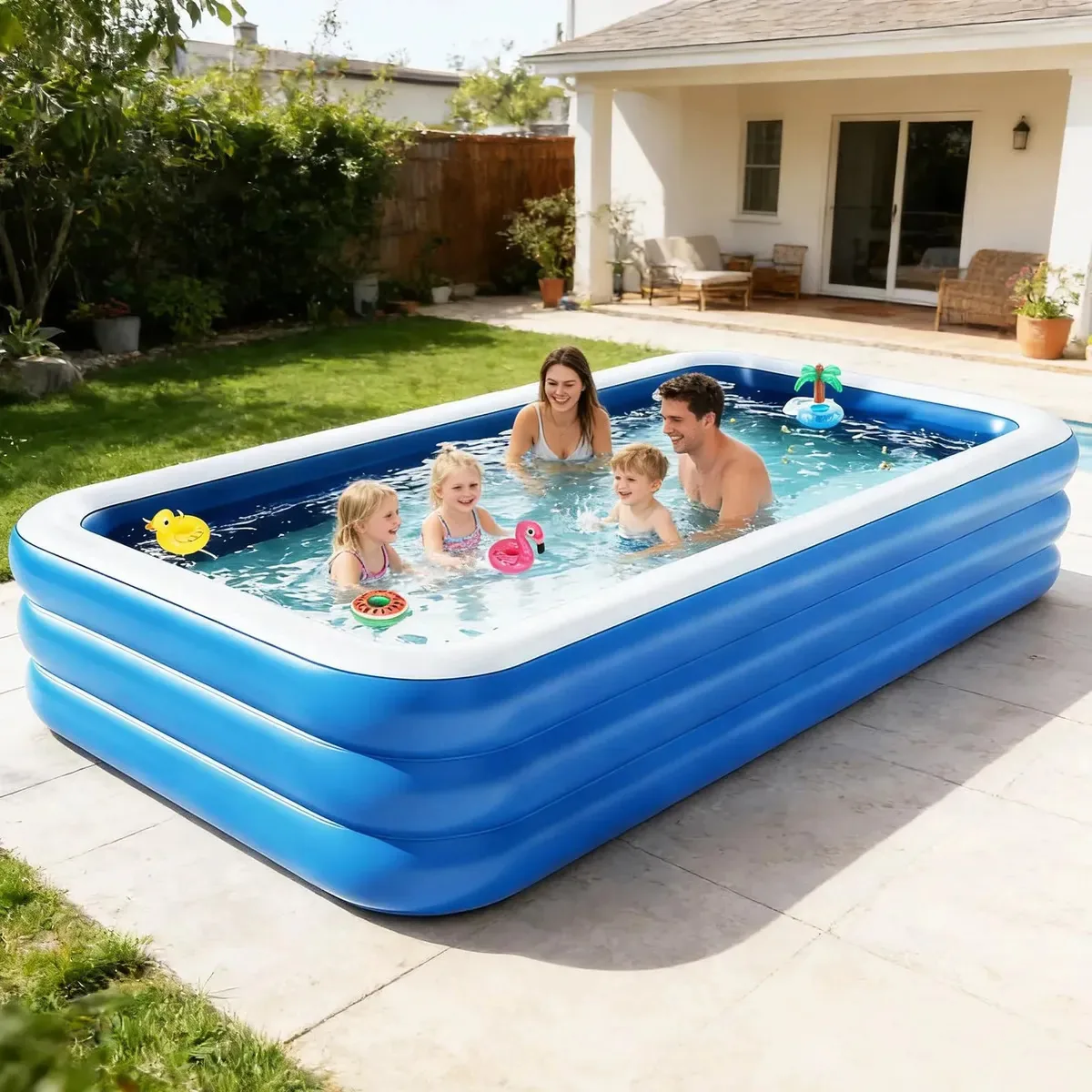 Piscinas infláveis 305* 180* 60 cm Grande e barata Piscina retangular inflável para crianças Piscina dobrável para crianças, família, piscina infantil, incluindo bola inflável, azul