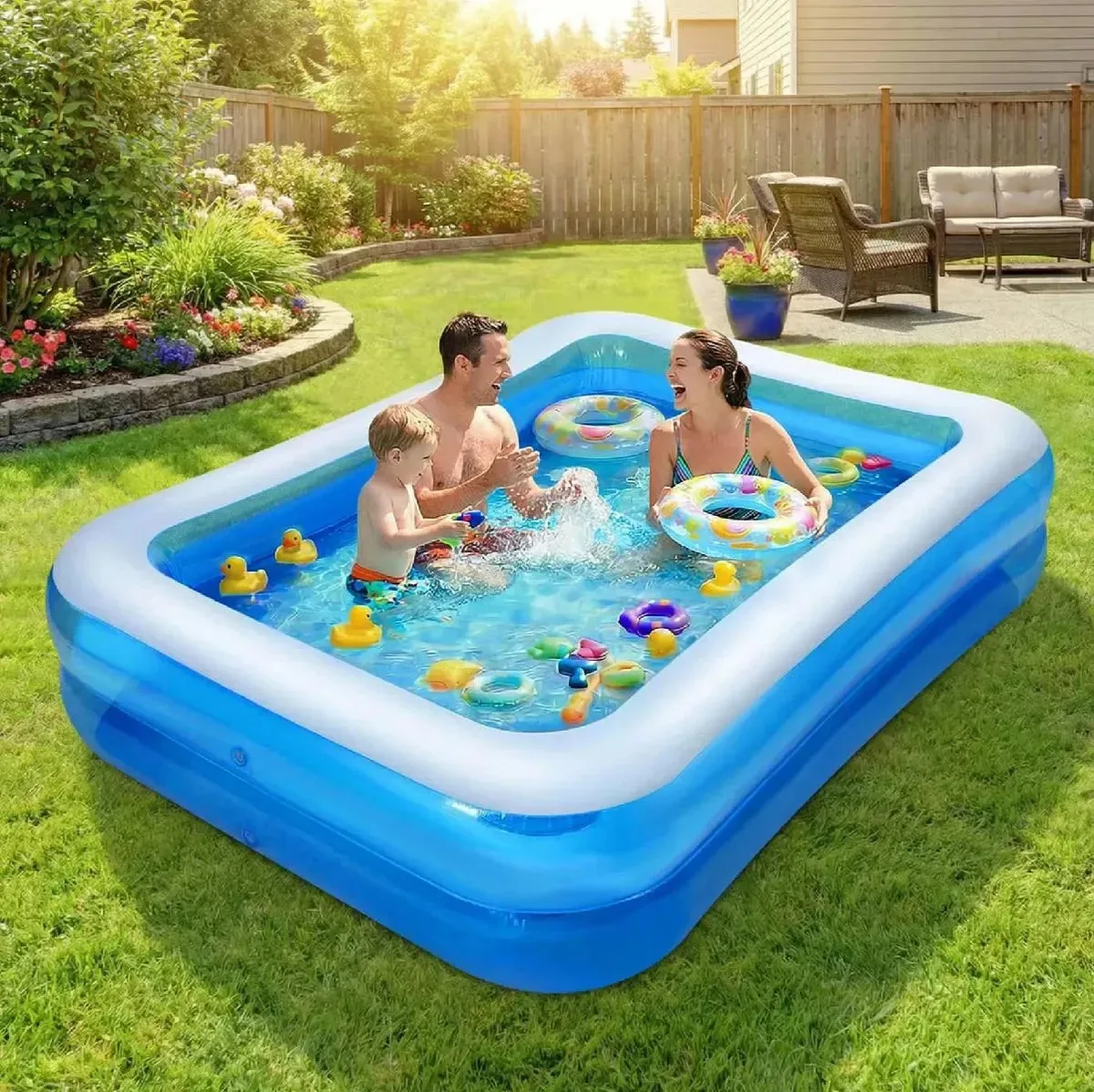 Piscinas infláveis grandes baratas 205* 150* 50 cm Piscina infantil retangular inflável Piscina infantil dobrável para famílias
