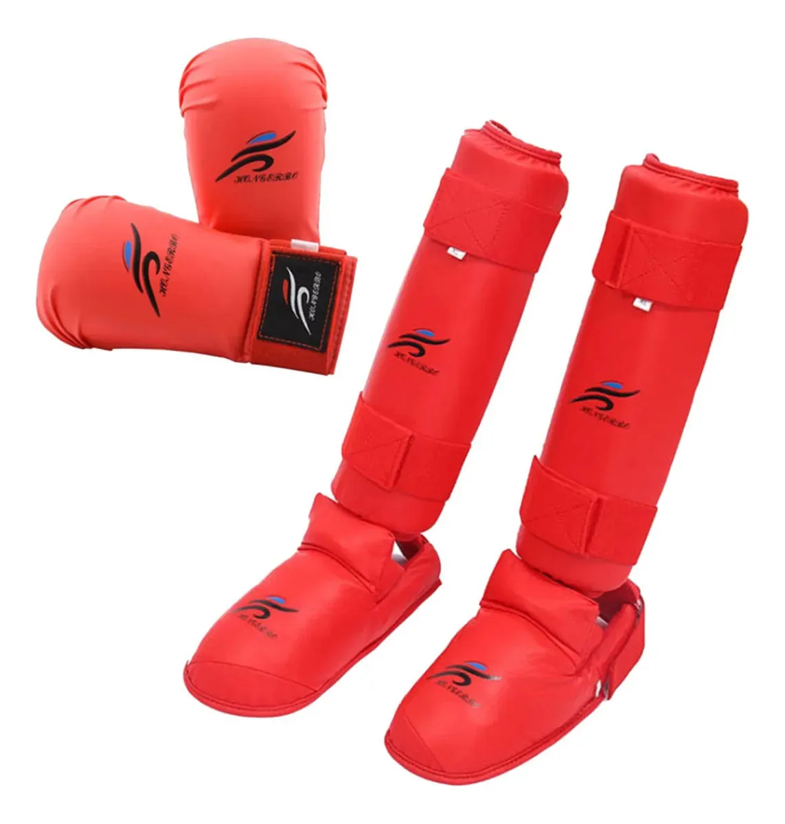 Luvas de boxe, caneleiras, equipamento vermelho tamanho L