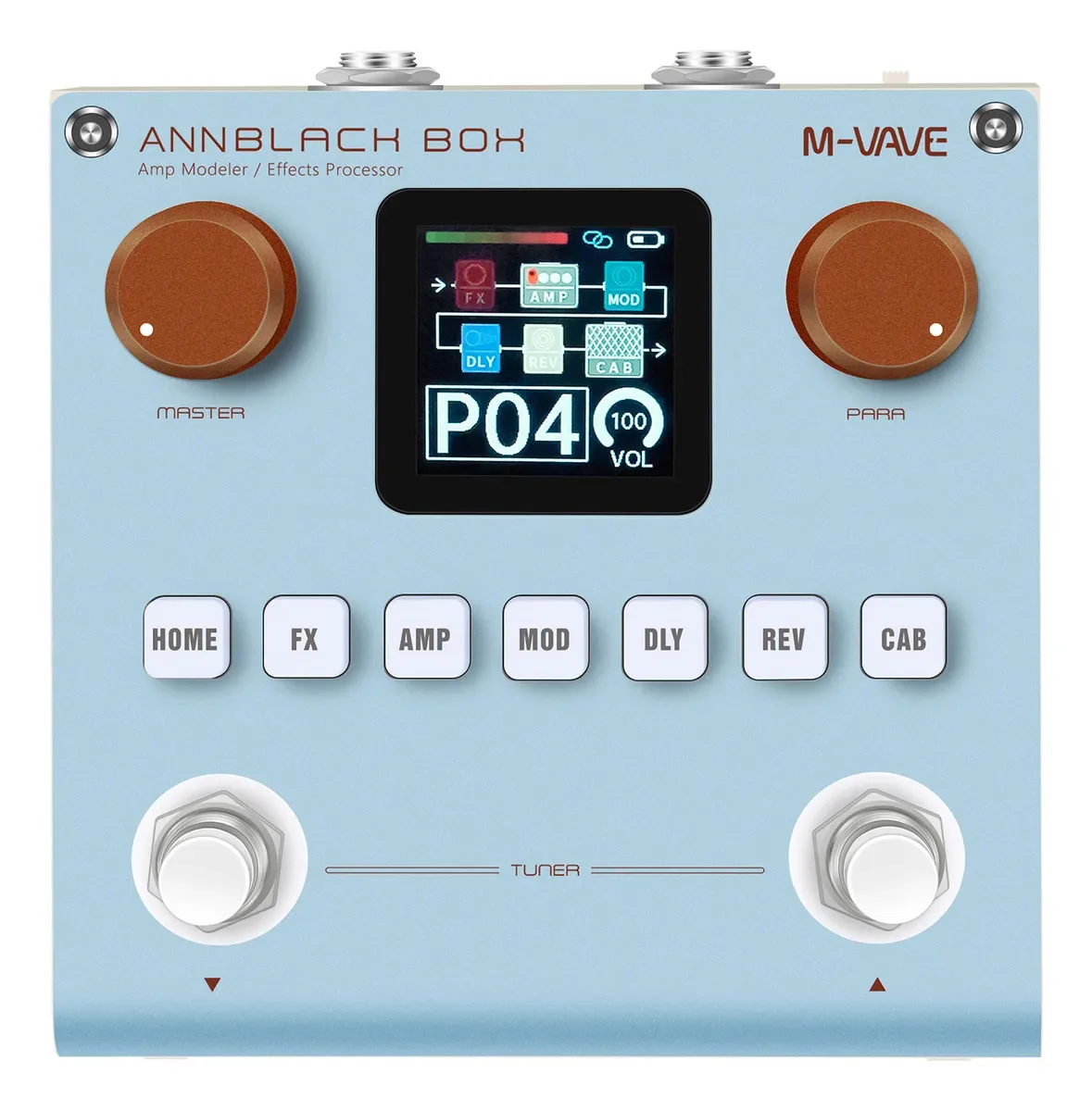 Pedal multifuncional M-vave Annblackbox para guitarra e baixo