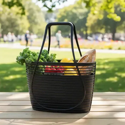 Bolsa de compras de silicone macio ideal para acampar na praia, cor preta