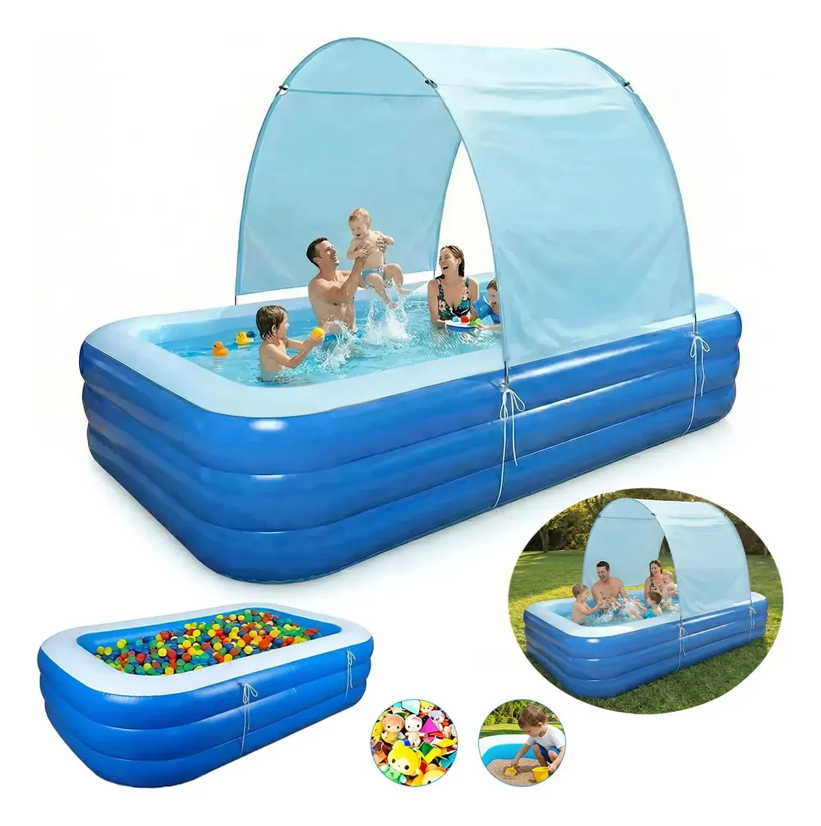 Piscinas infláveis, piscinas grandes, 250 cm, proteção solar azul claro