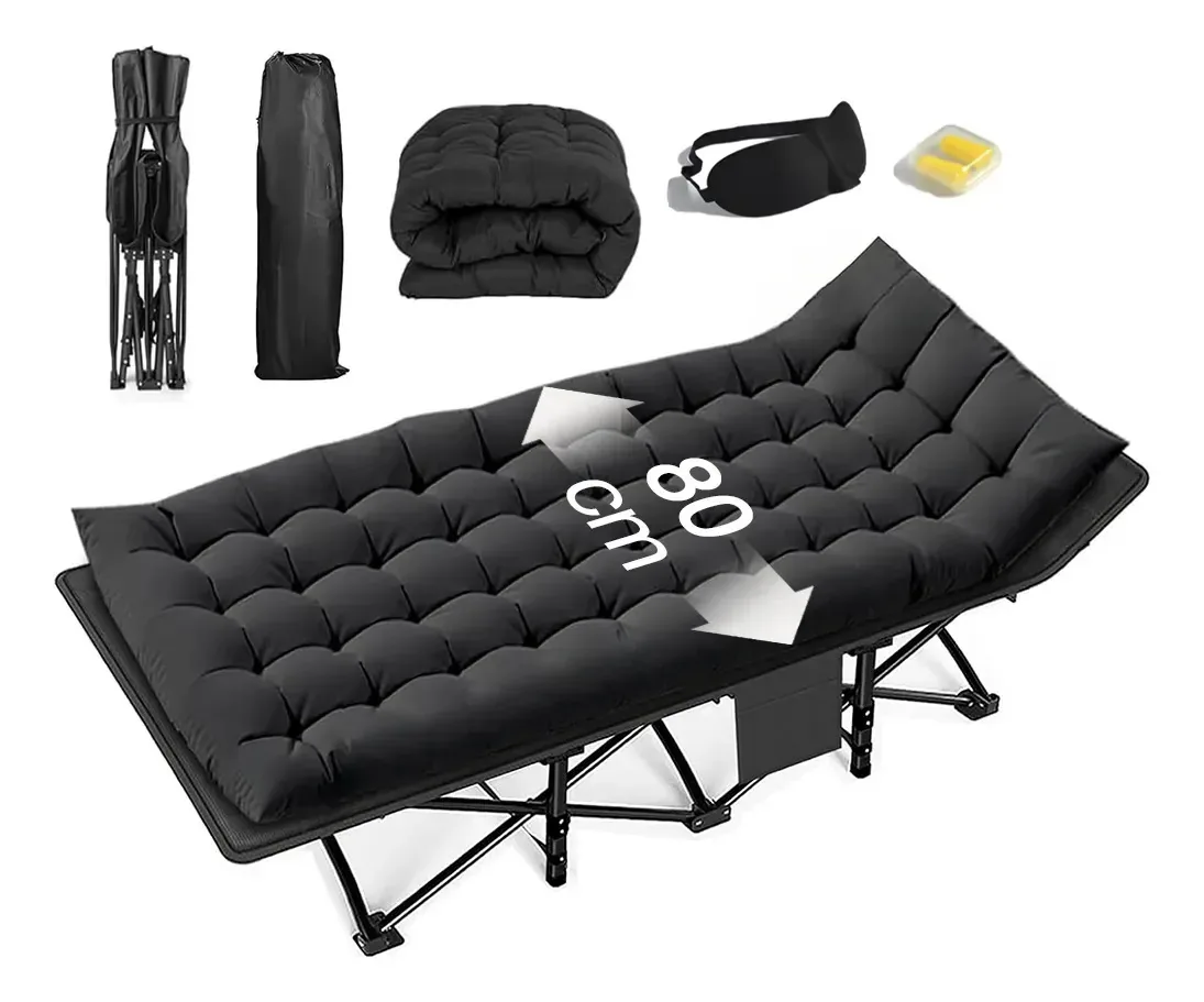Berço de acampamento dobrável com colchão 190x80cm preto
