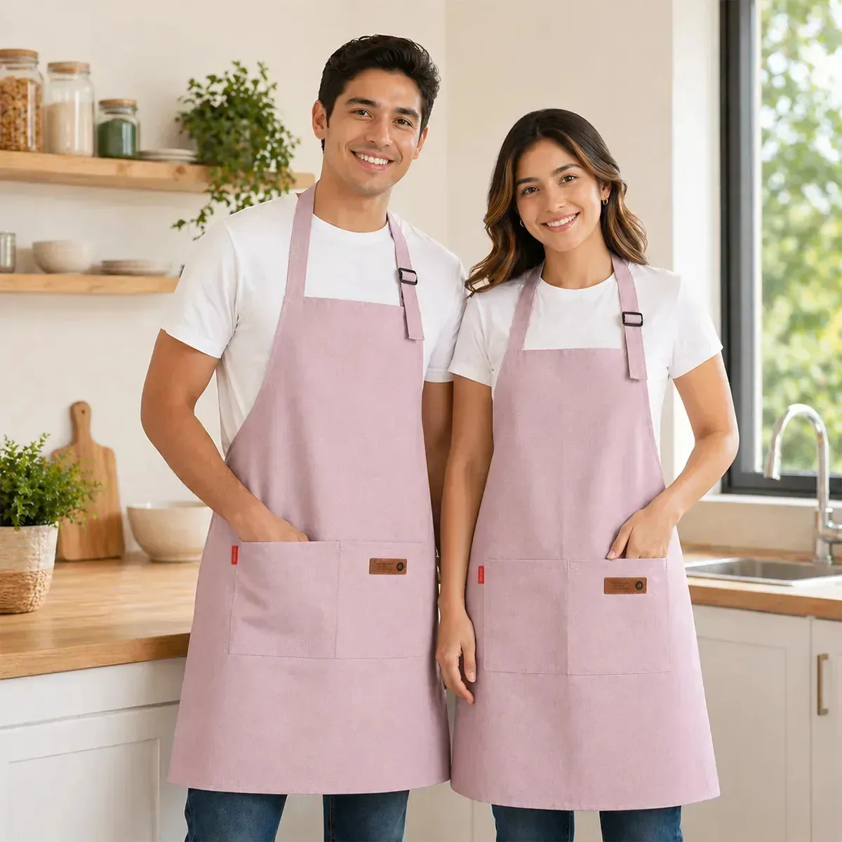 2 peças de aventais impermeáveis com alça ajustável unissex, aventais de cozinha com bolsos, para barbearia, jardinagem, artesanato, restaurante, cafeteria e limpeza doméstica, rosa