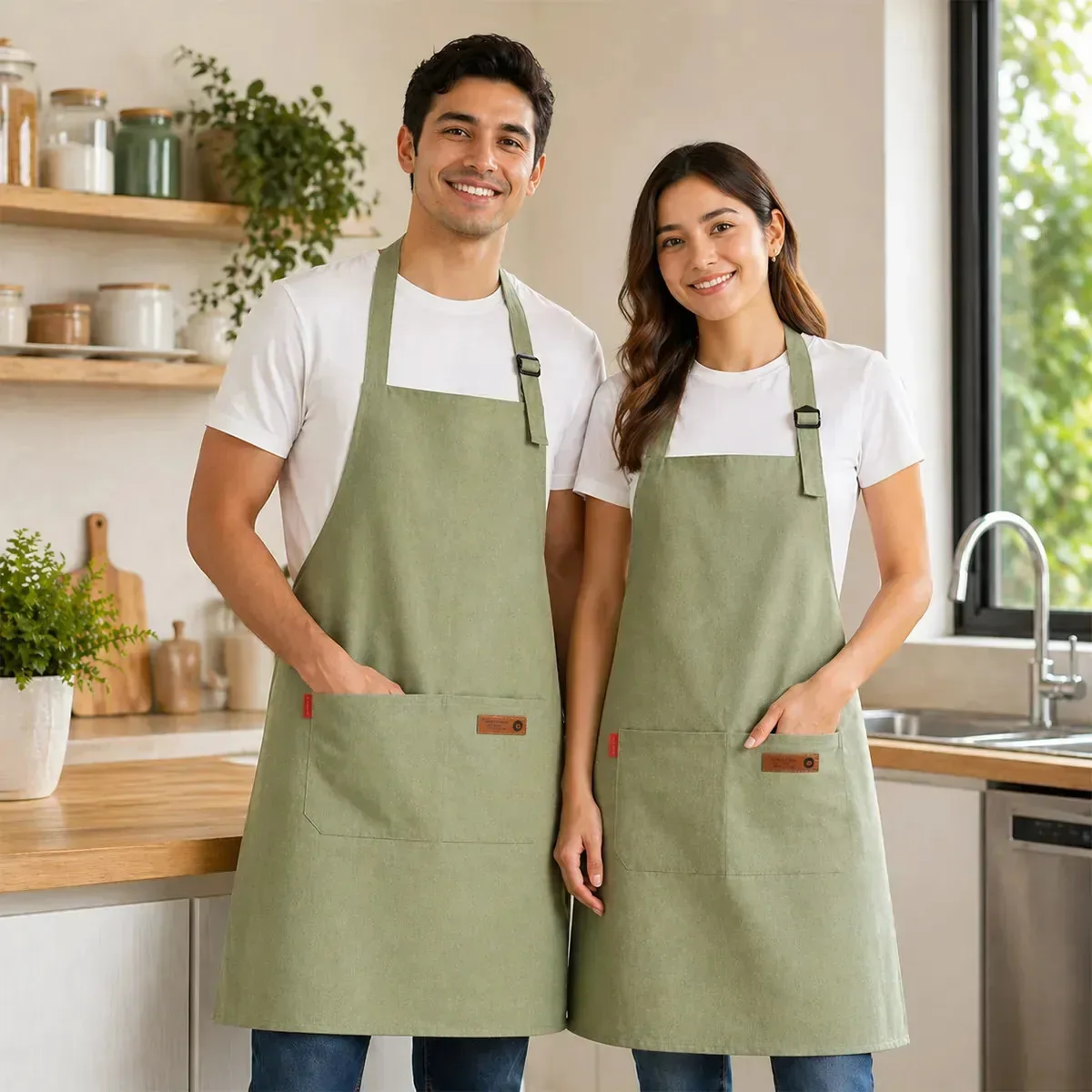 2 peças de aventais impermeáveis com alça ajustável unissex, aventais de cozinha com bolsos, para barbearia, jardinagem, artesanato, restaurante, cafeteria e limpeza doméstica, verde