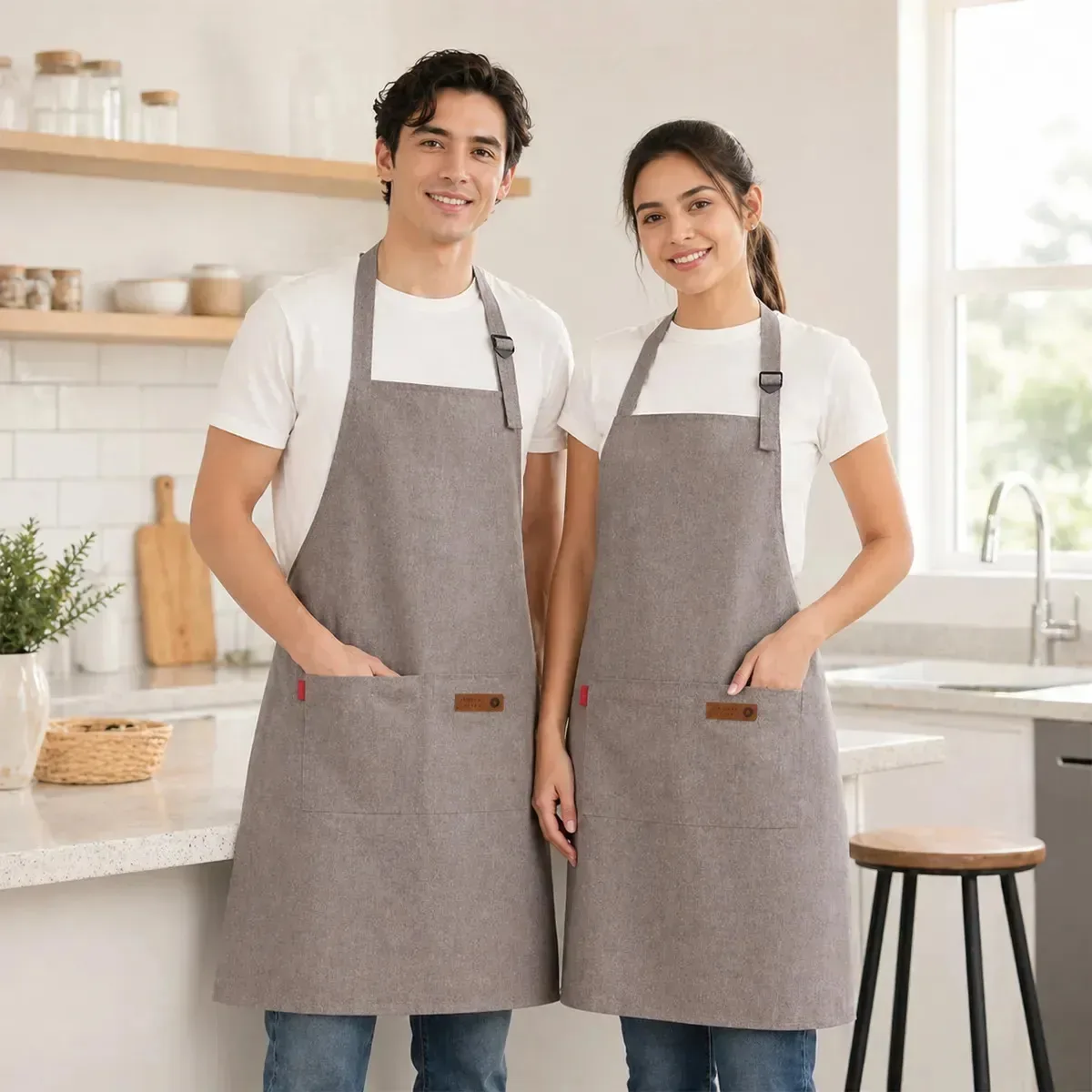 2 peças de aventais impermeáveis com alça ajustável unissex, aventais de cozinha com bolsos, para barbearia, jardinagem, artesanato, restaurante, cafeteria e violeta para limpeza doméstica