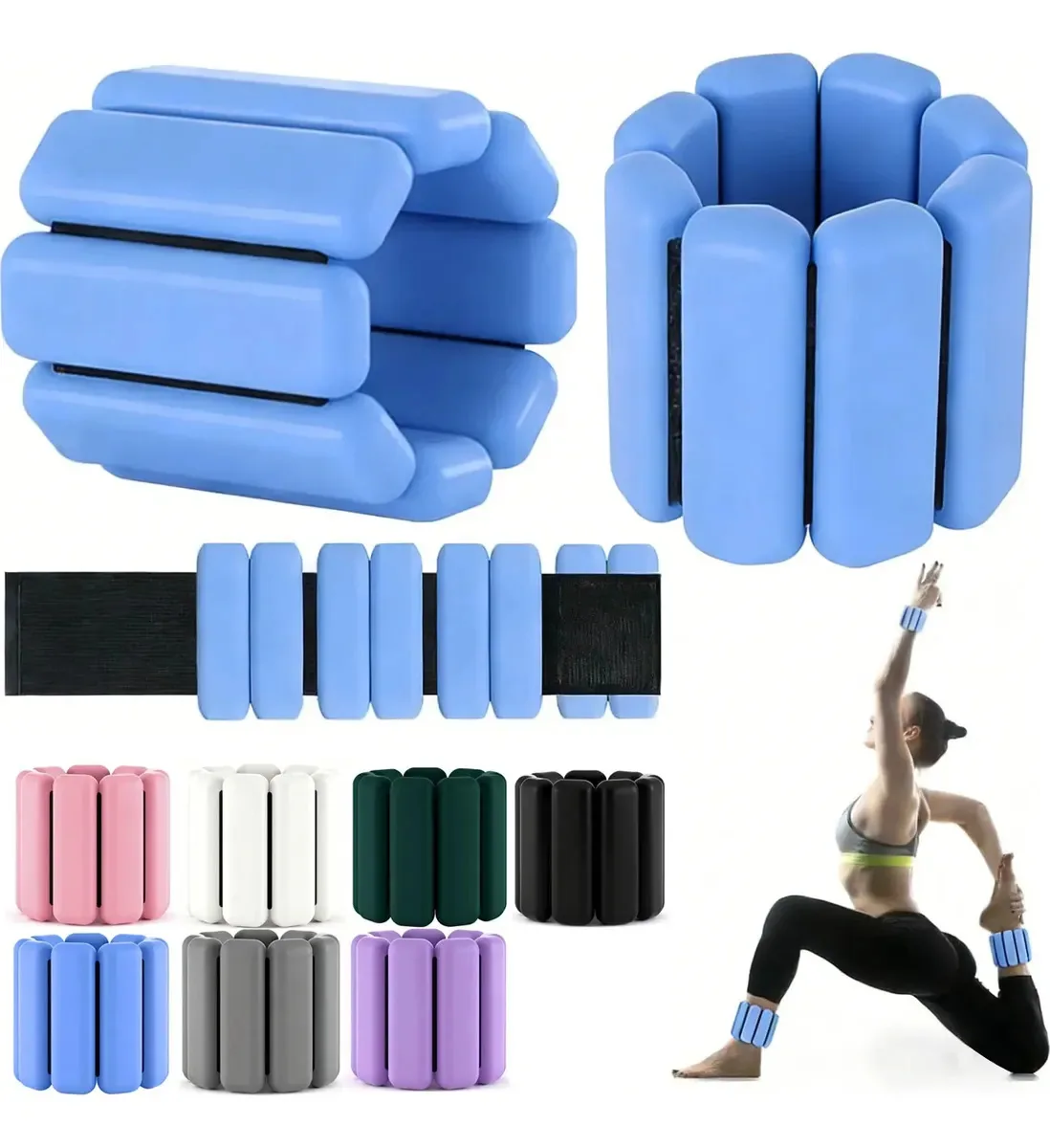 Par de pulseiras de tornozelo de 1 kg, pulseira de silicone, leggings, cor azul